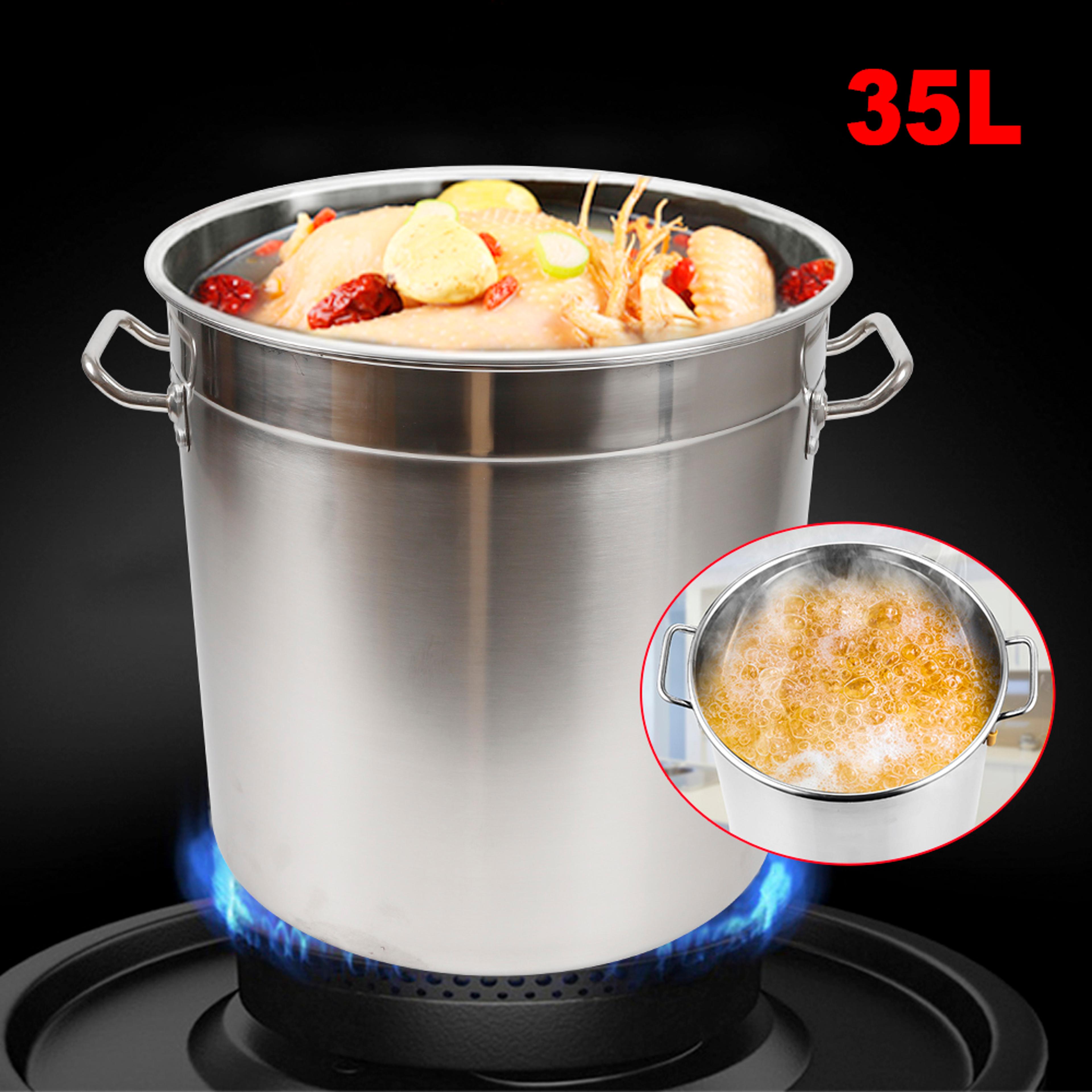 35l heavy duty stainless steel stock pot with lid for soups, seafood boils & large batch cooking