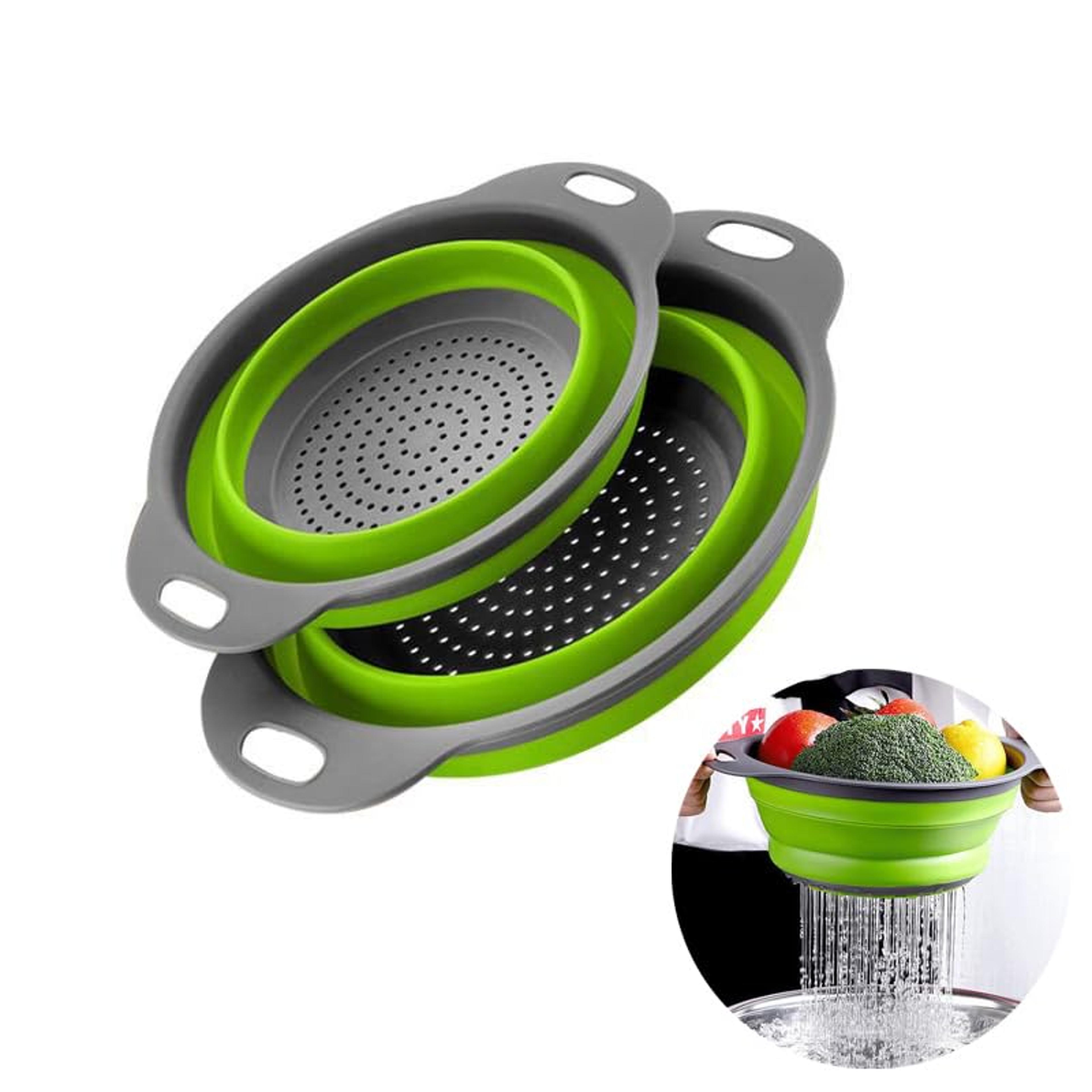 collapsible silicone colander foldable kitchen pasta strainer for travel & everyday cooking