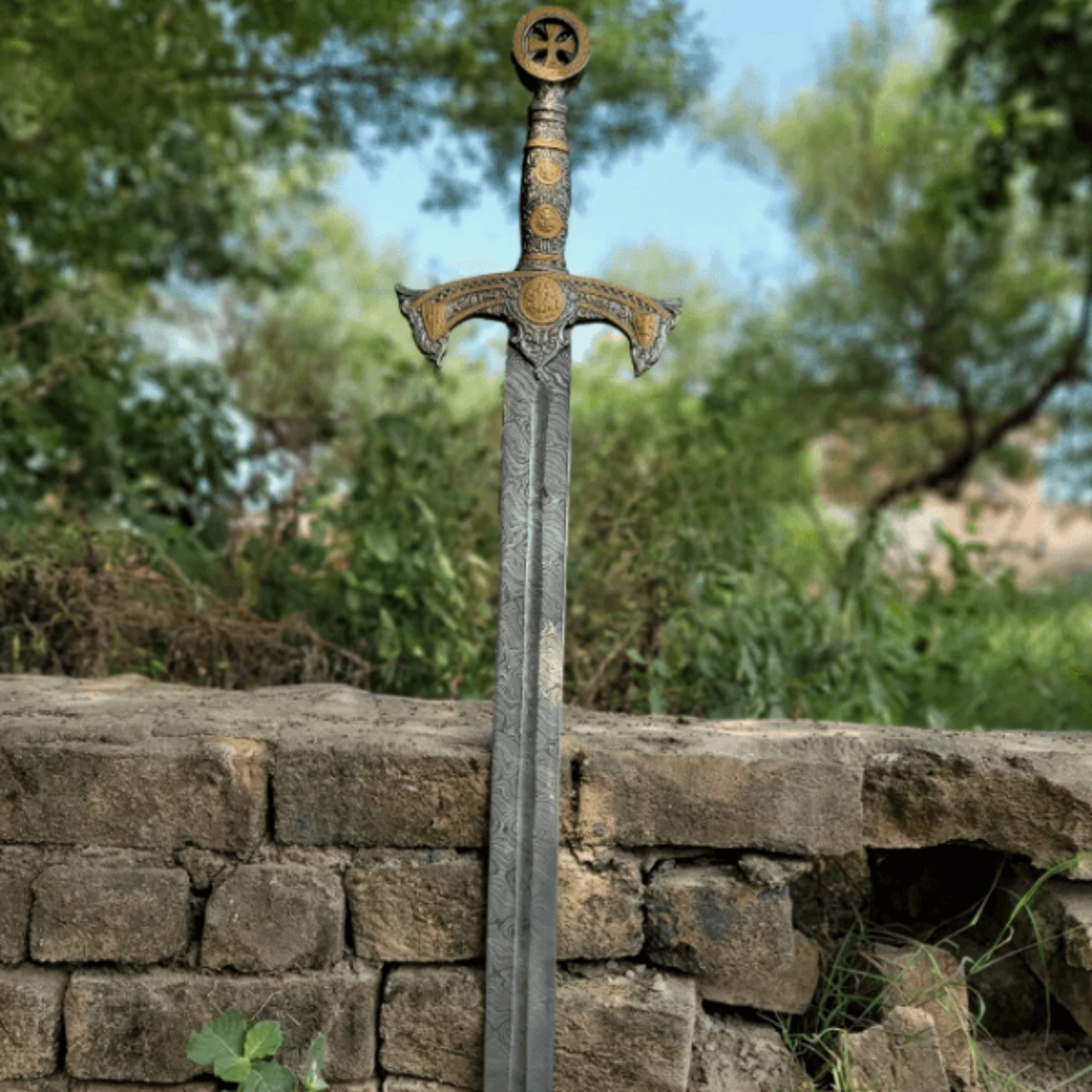 damascus steel templar knight sword – medieval collectible, authentic design