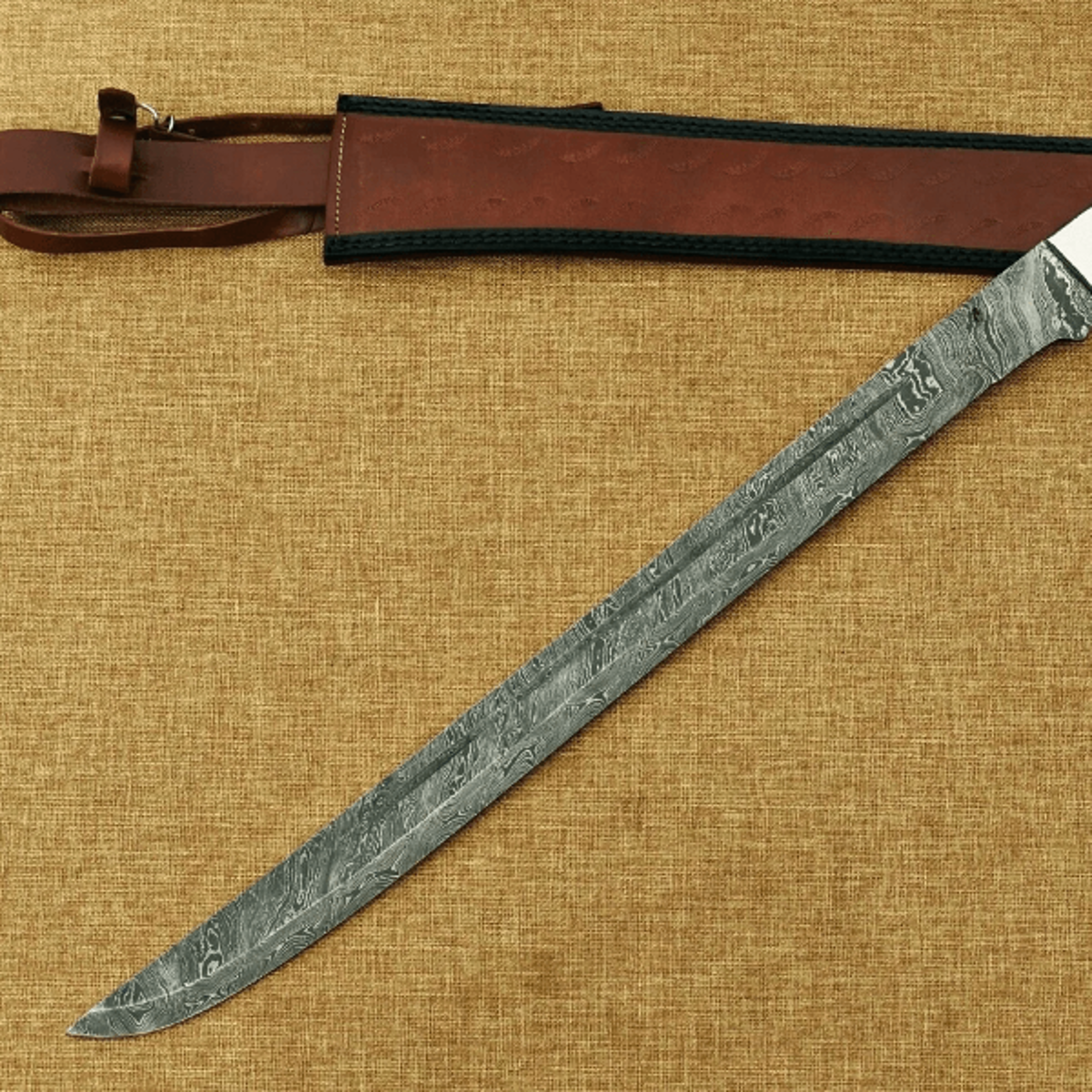 30 handmade damascus steel dao scimitar sword – razor sharp with leather sheath