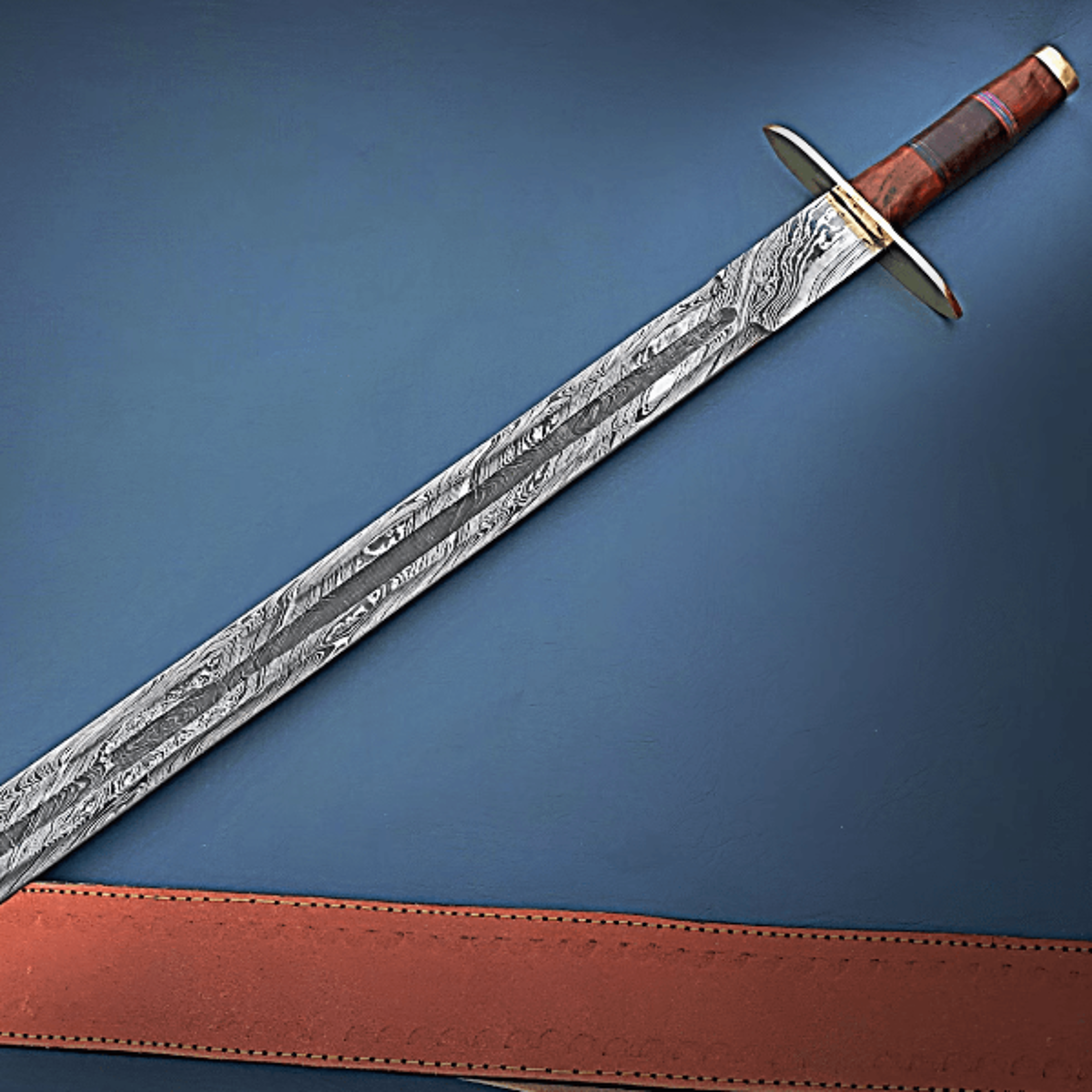 handcrafted damascus sword – 512 layers, custom sharp blade, ironwood handle