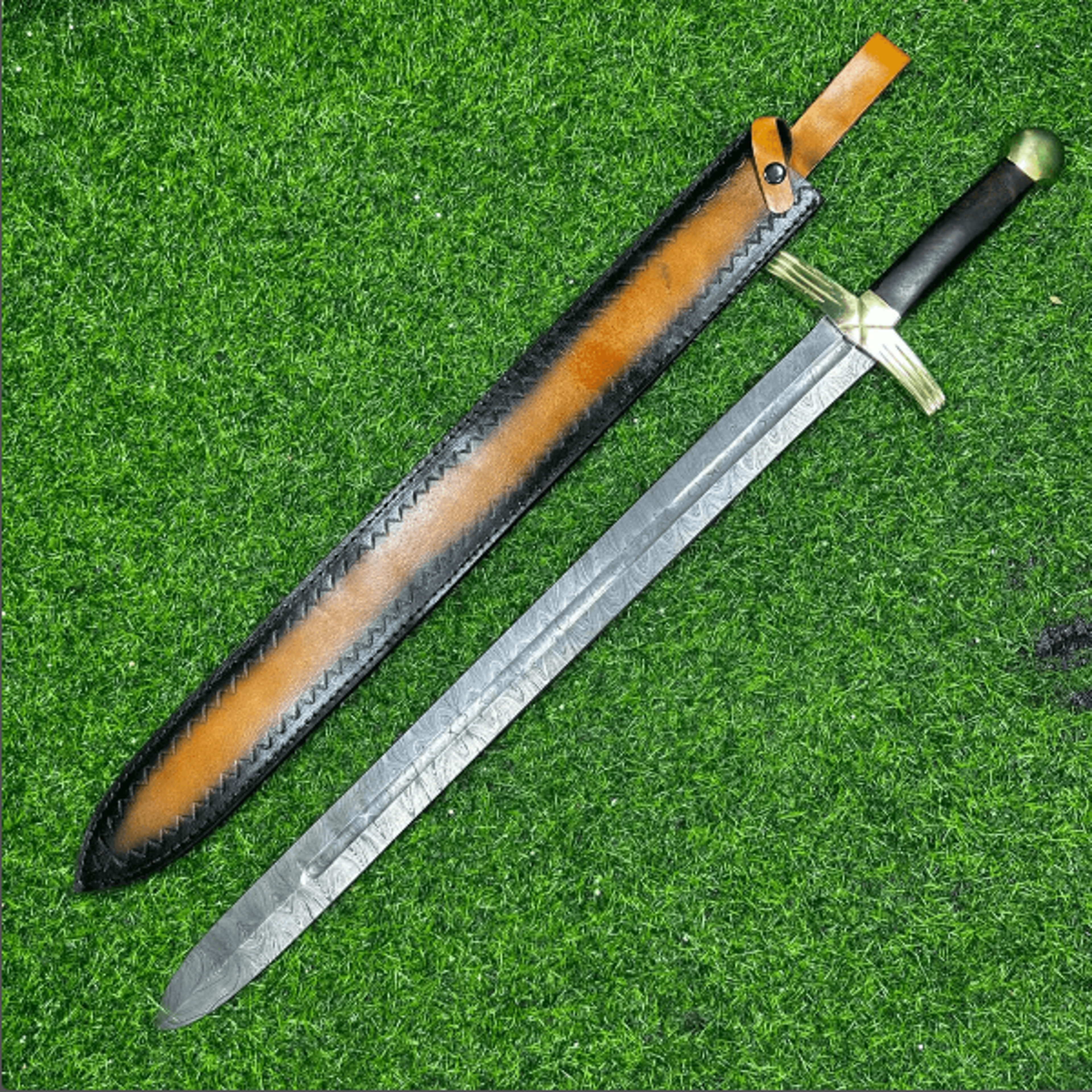 handmade damascus steel combat sword – 33" double-edge sword