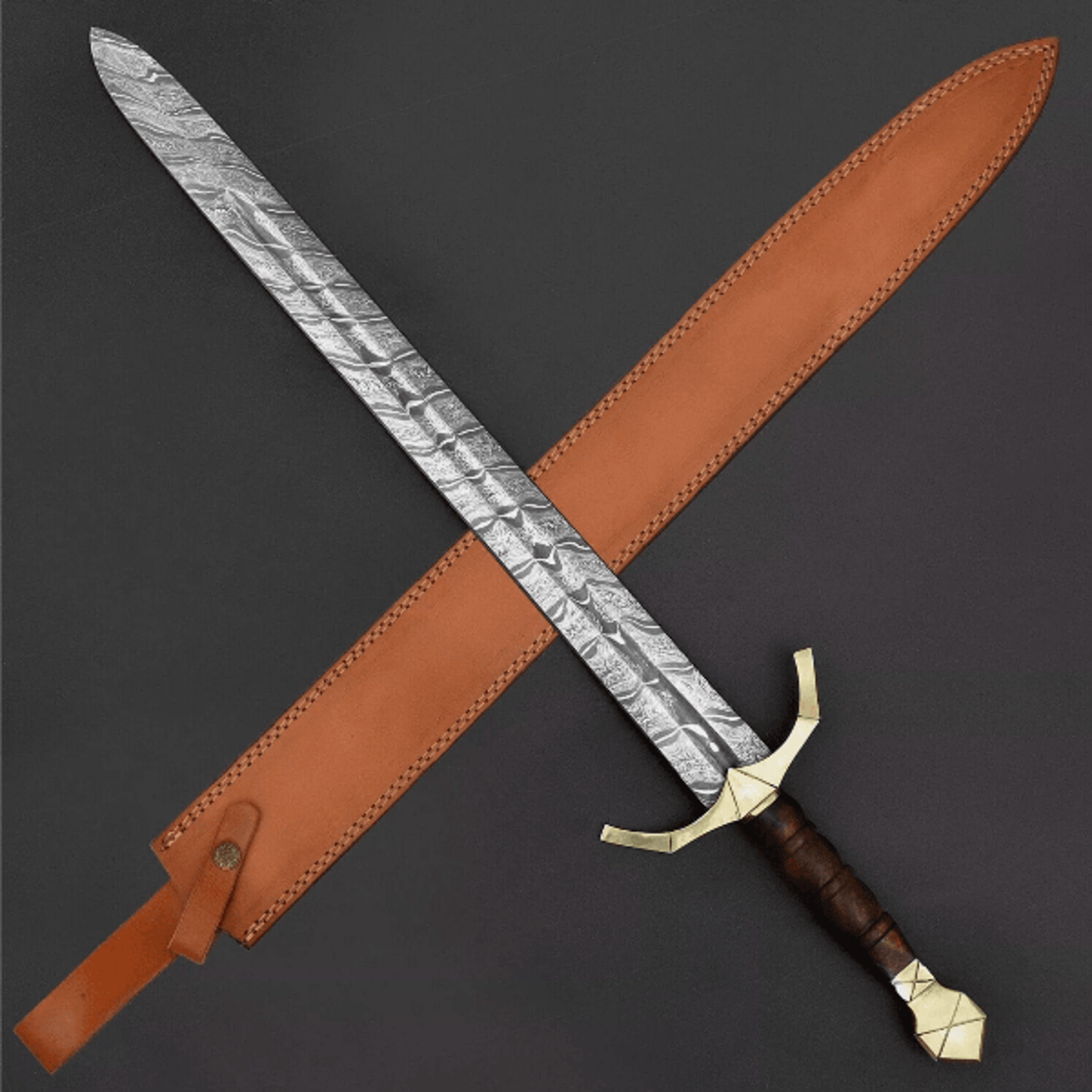 medieval damascus steel viking sword - 36" historical replica with wooden handle