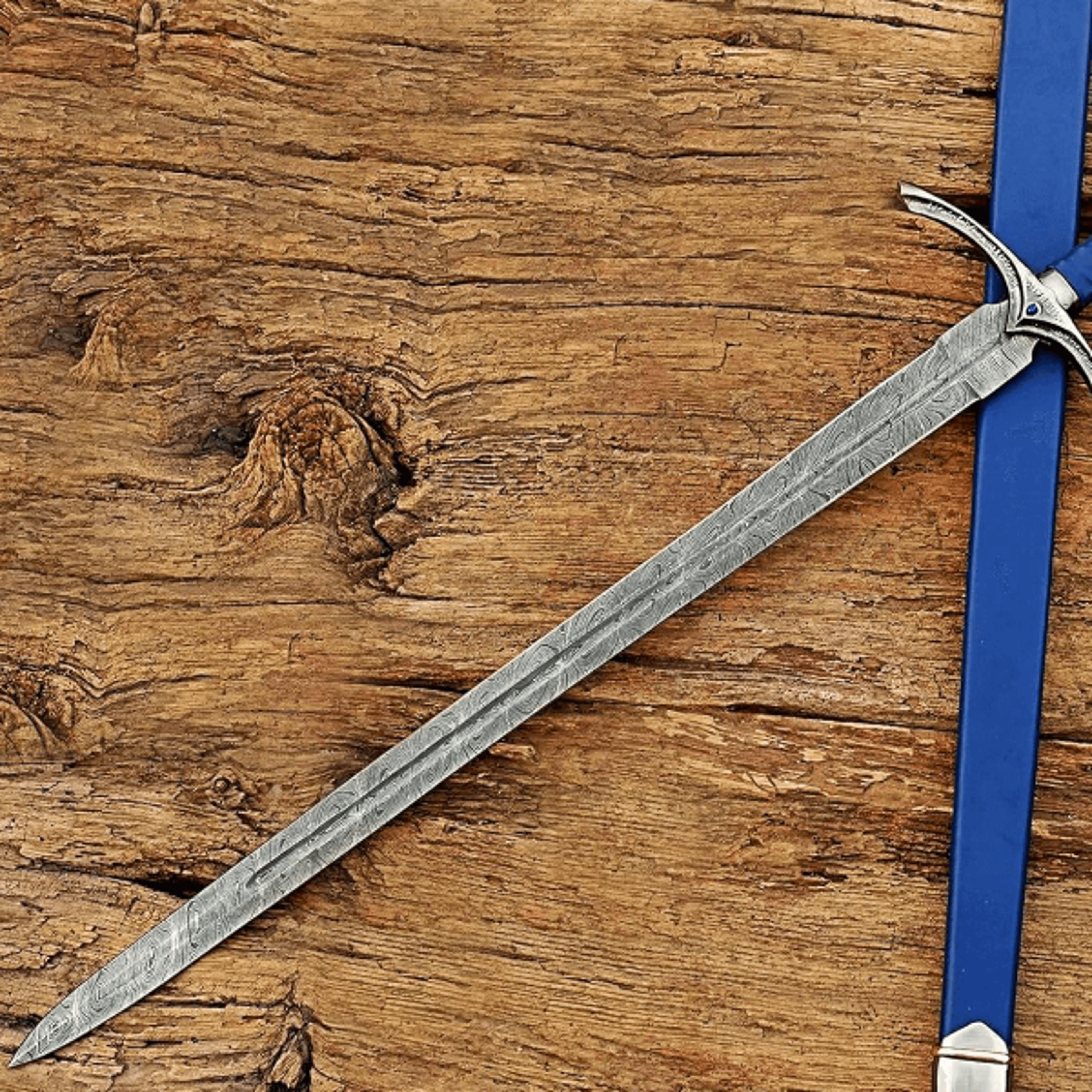 steel glamdring sword, foe hammer - handmade damascus steel medieval sword with leather sheath
