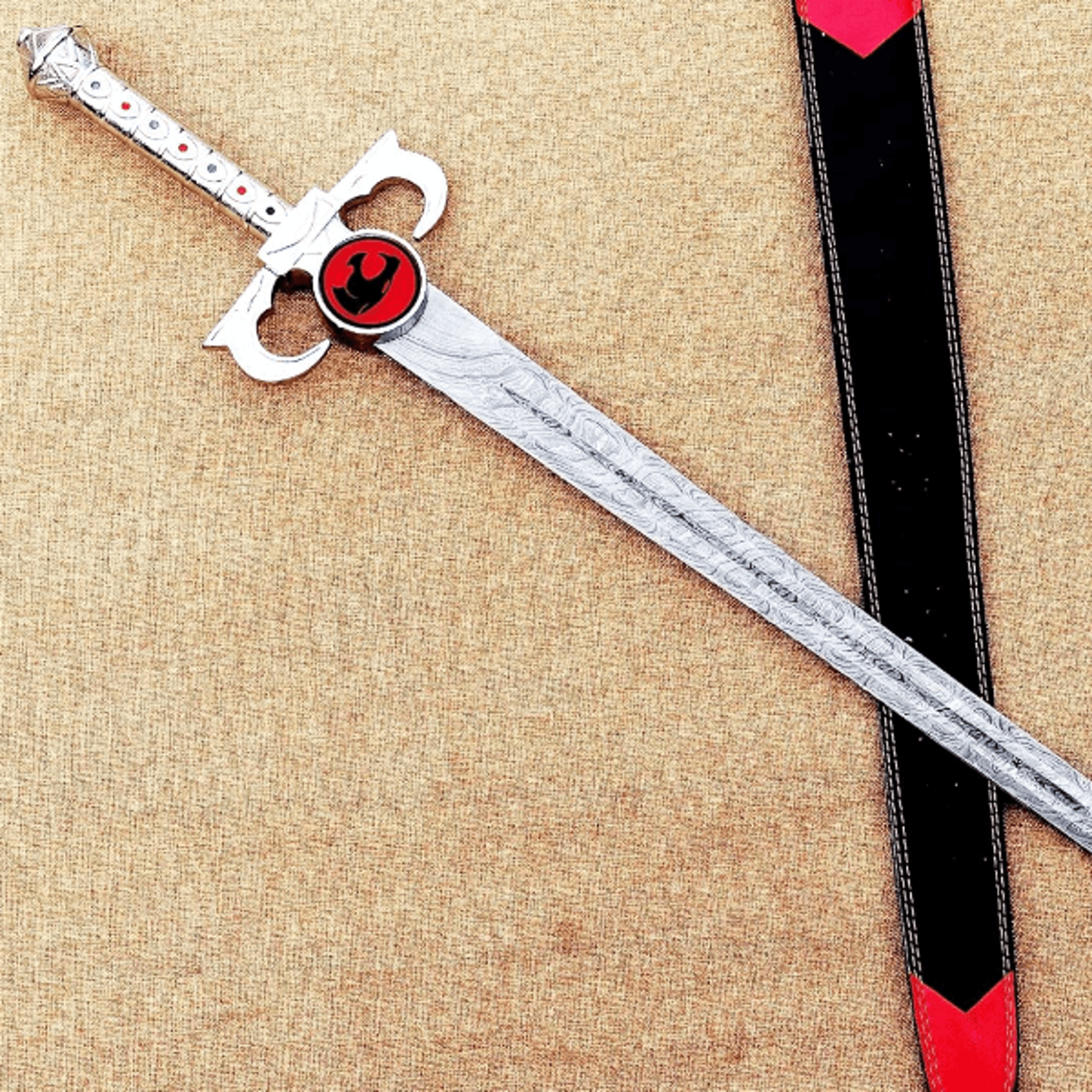 thundercat sword of omens replica - hand forged damascus steel with leather sheath
