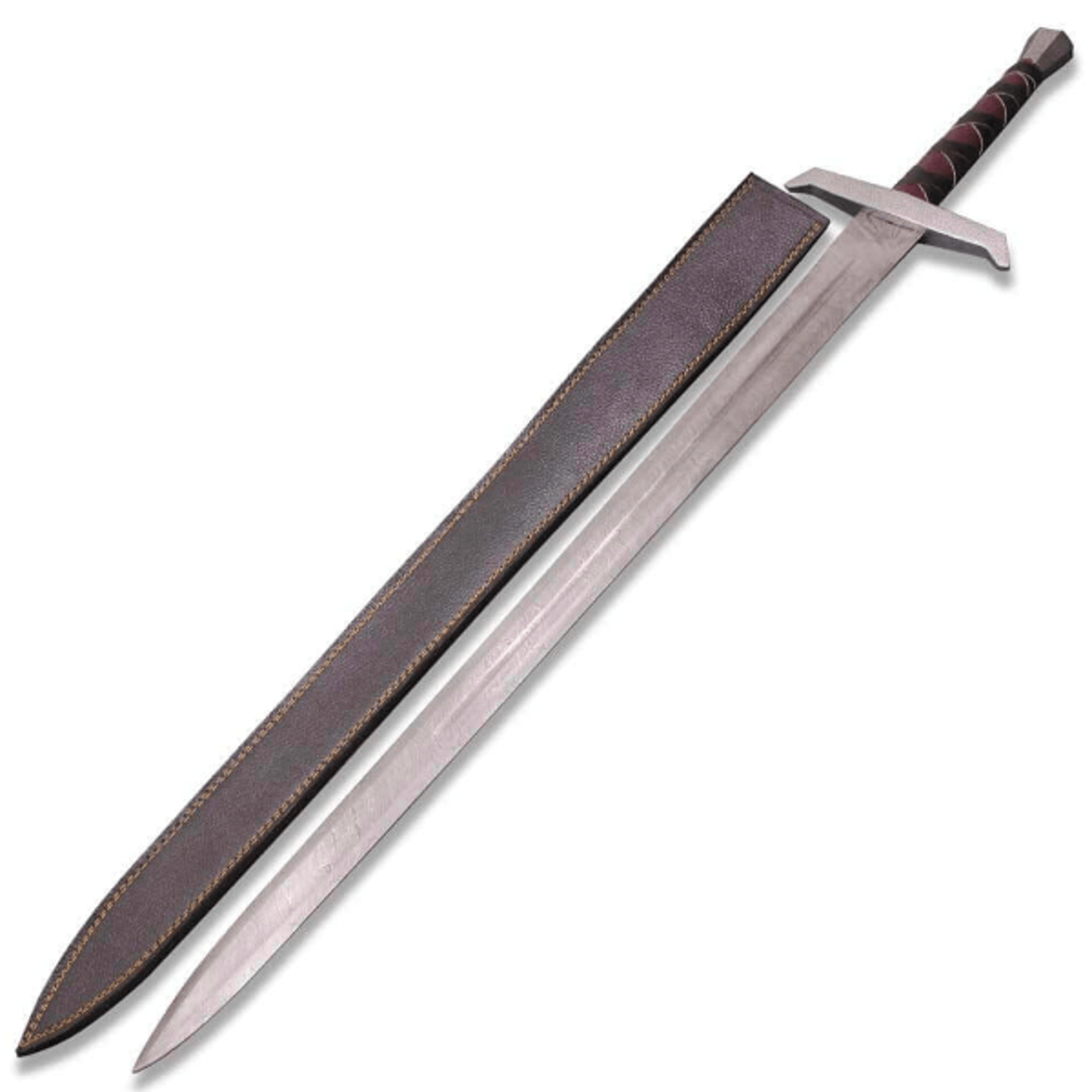 king arthur excalibur movie replica sword - damascus steel with custom leather sheath
