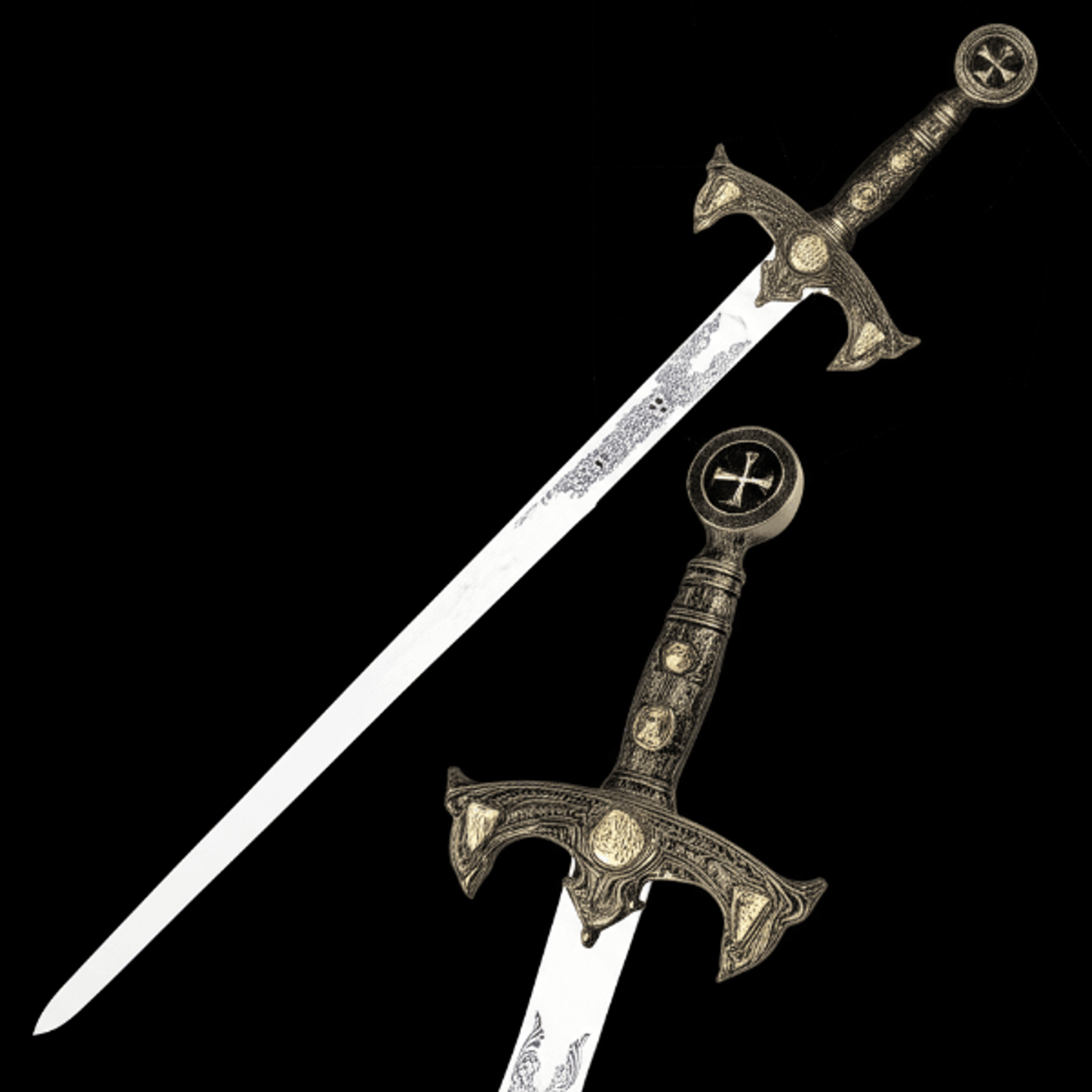 knights templar long sword with wall display plaque – medieval replica legends