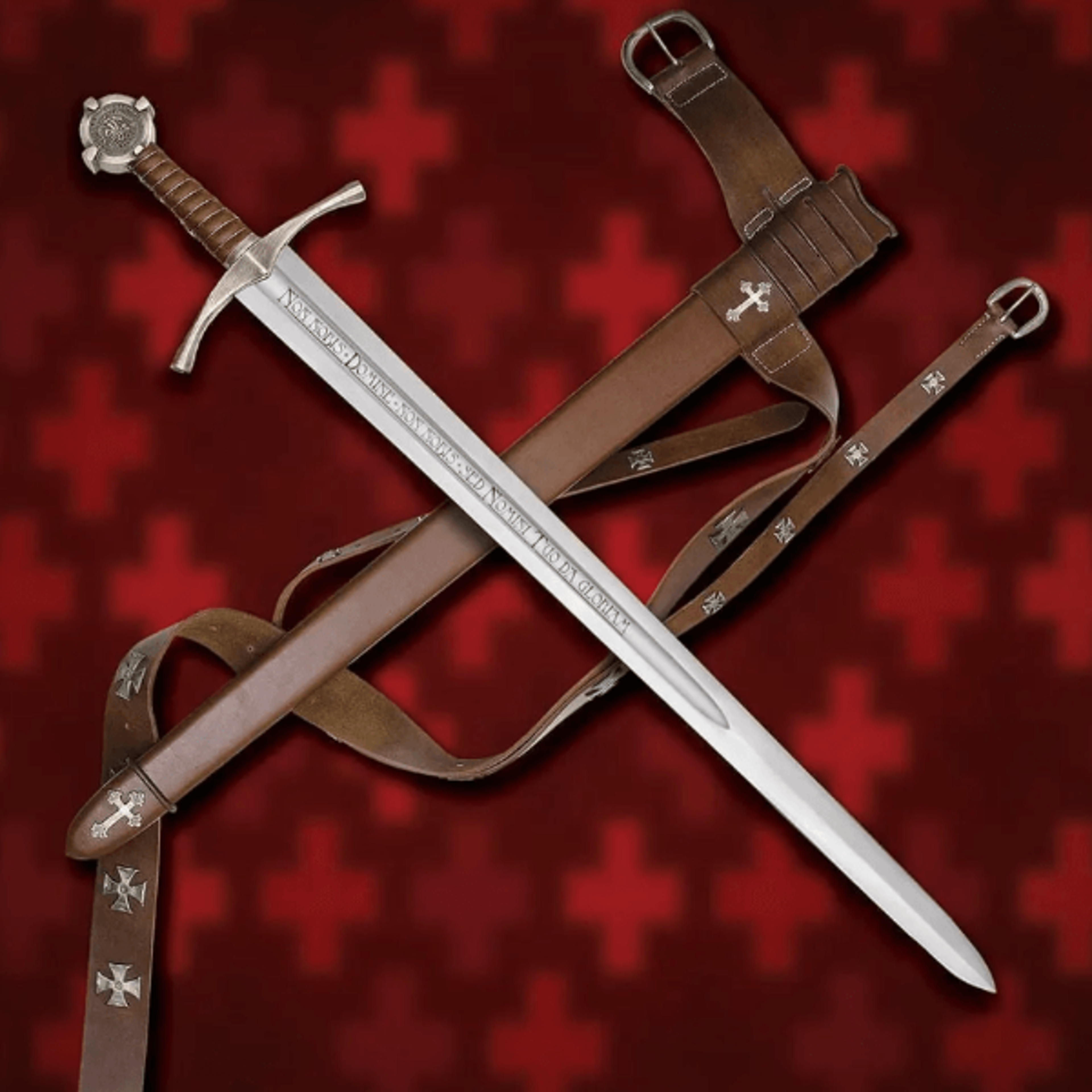 templar crusader sword – medieval knight replica with "non nobis" inscription | collectible decor & gift