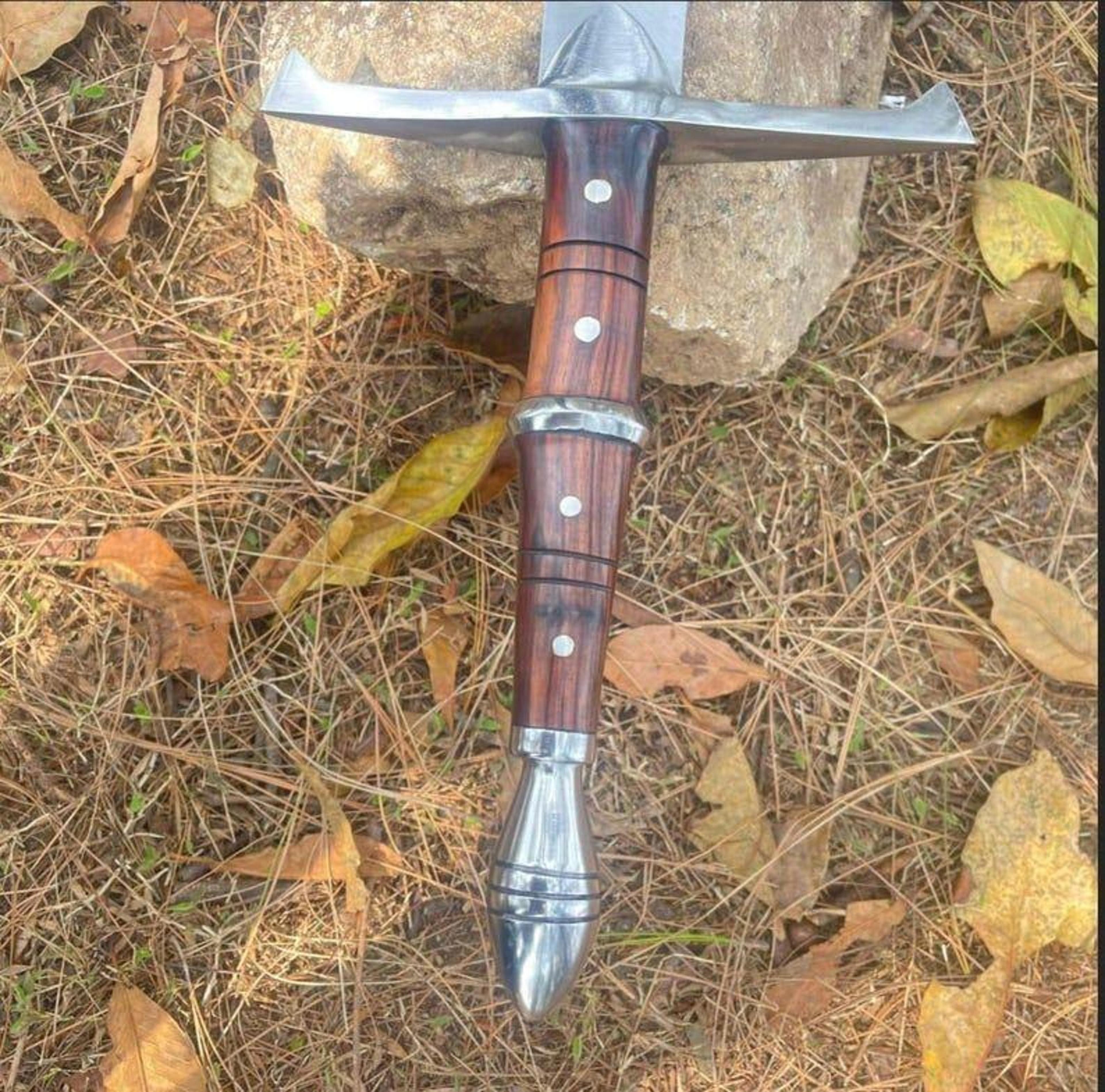 Handcrafted Medieval Greatsword With High Carbon Steel Blade Hardwood Handle  Leather Scabbard 3