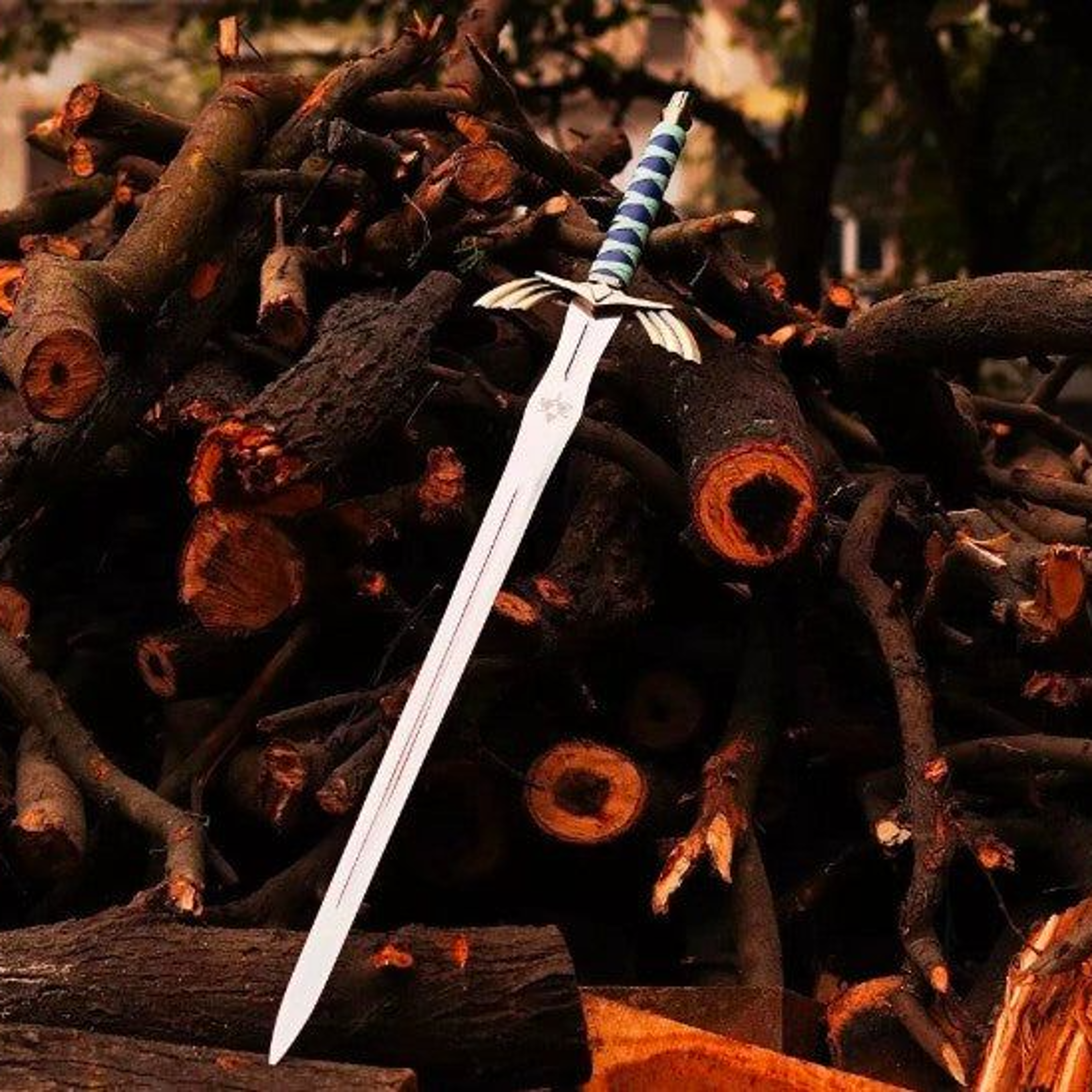 hand forged sword replica with stainless steel blade & blue decorative scabbard for display, cosplay & collectors