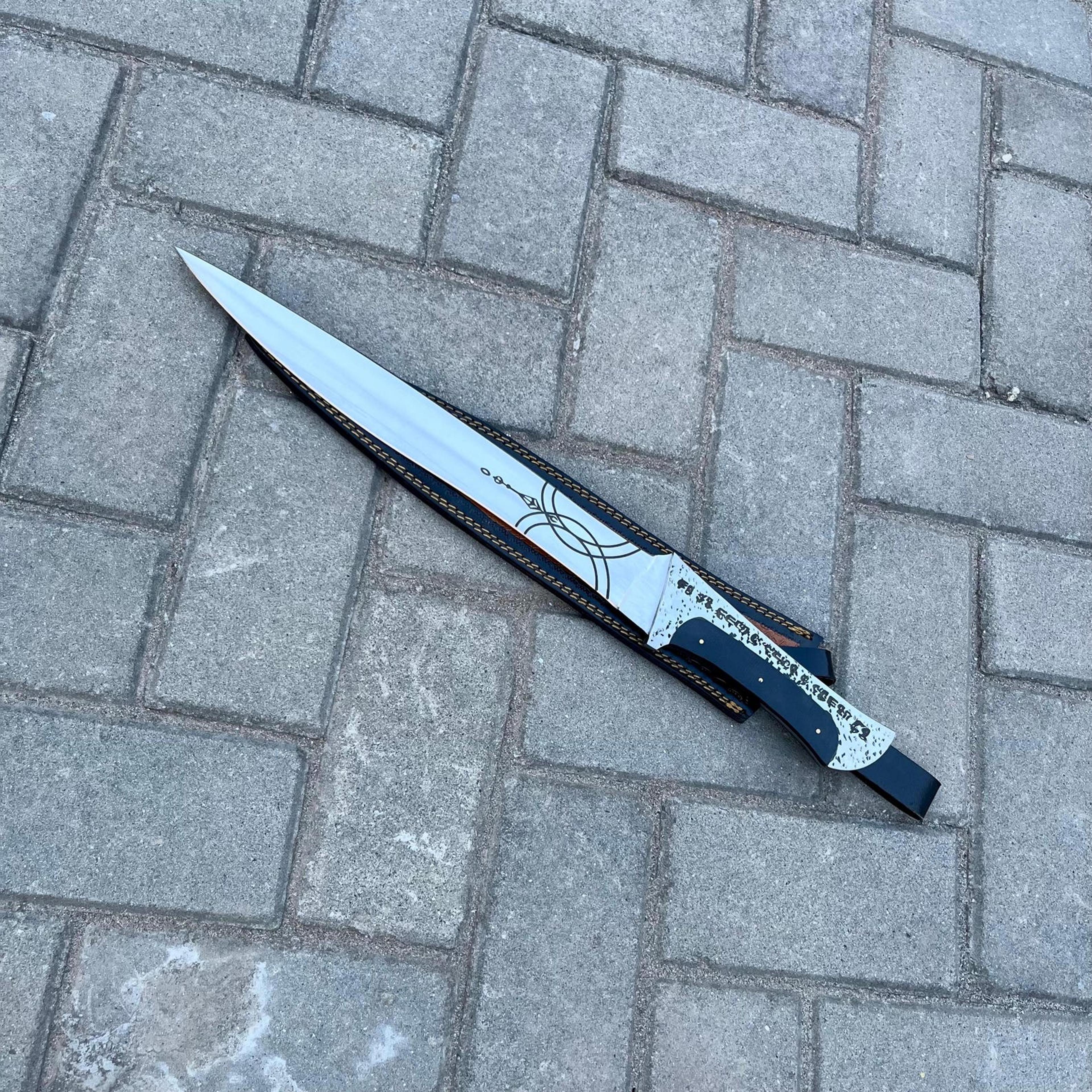 handmade paul atreides crysknife dune replica carbon steel fremen blade black grip leather sheath collector prop