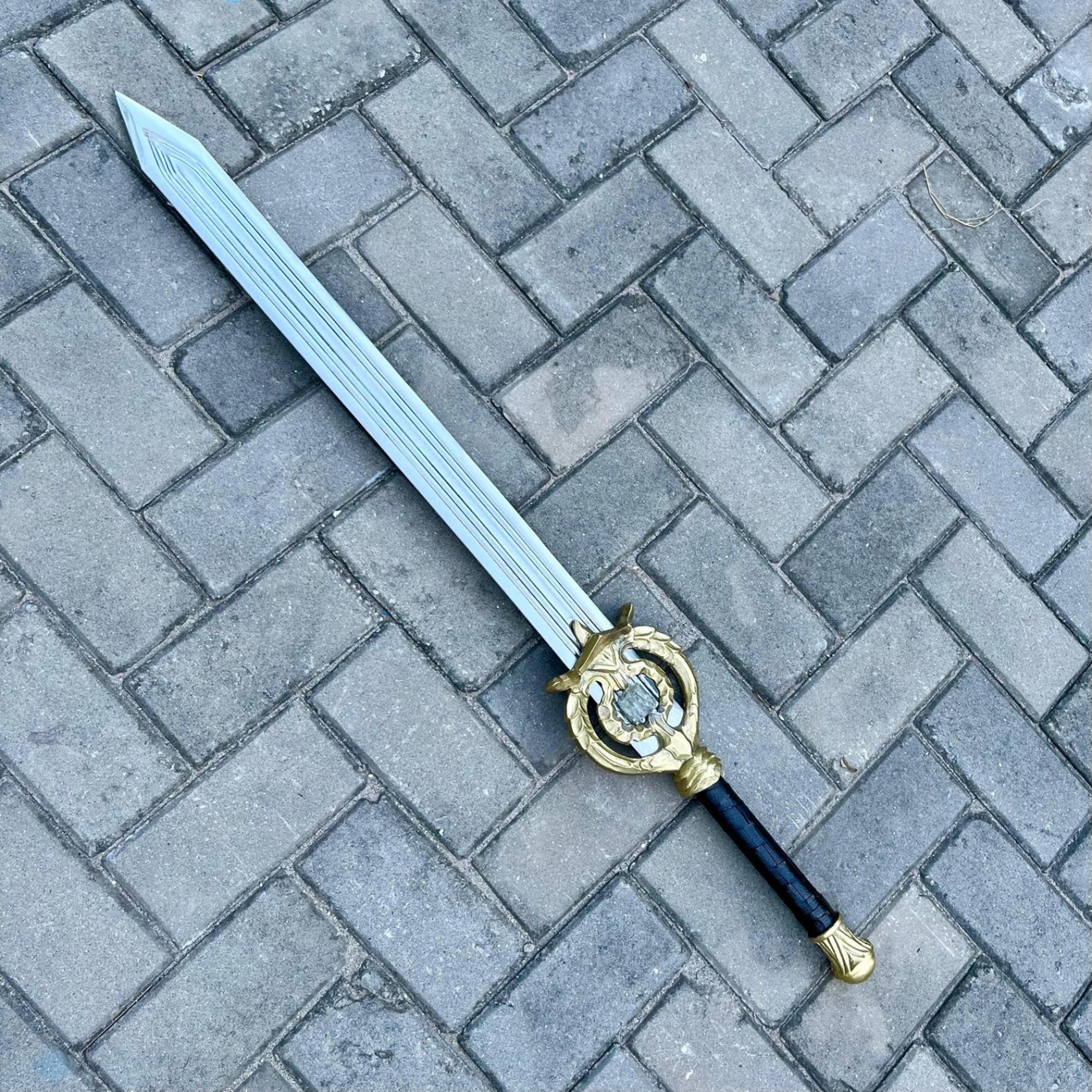 handcrafted dawnbreaker sword replica skyrim stainless steel fuller blade gold sun guard black grip collector display