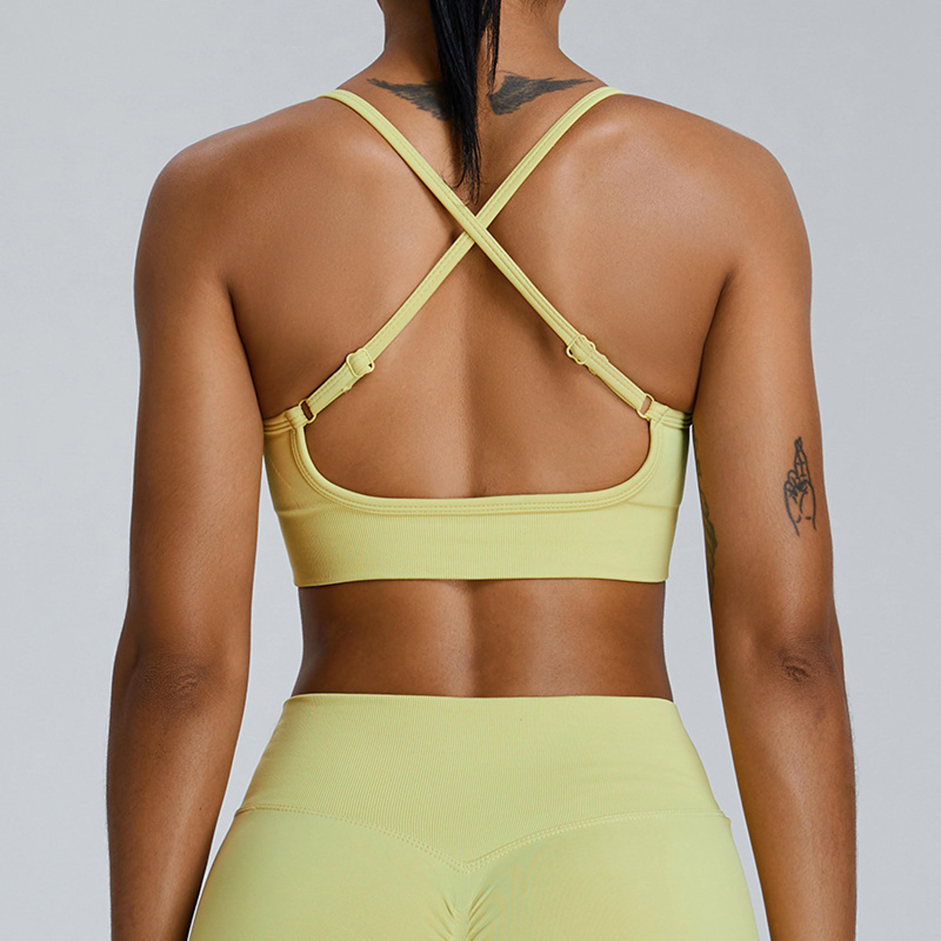 Seamless Cross Back High Support Women Sports Bra Top With Push Up Chest Pads 4
