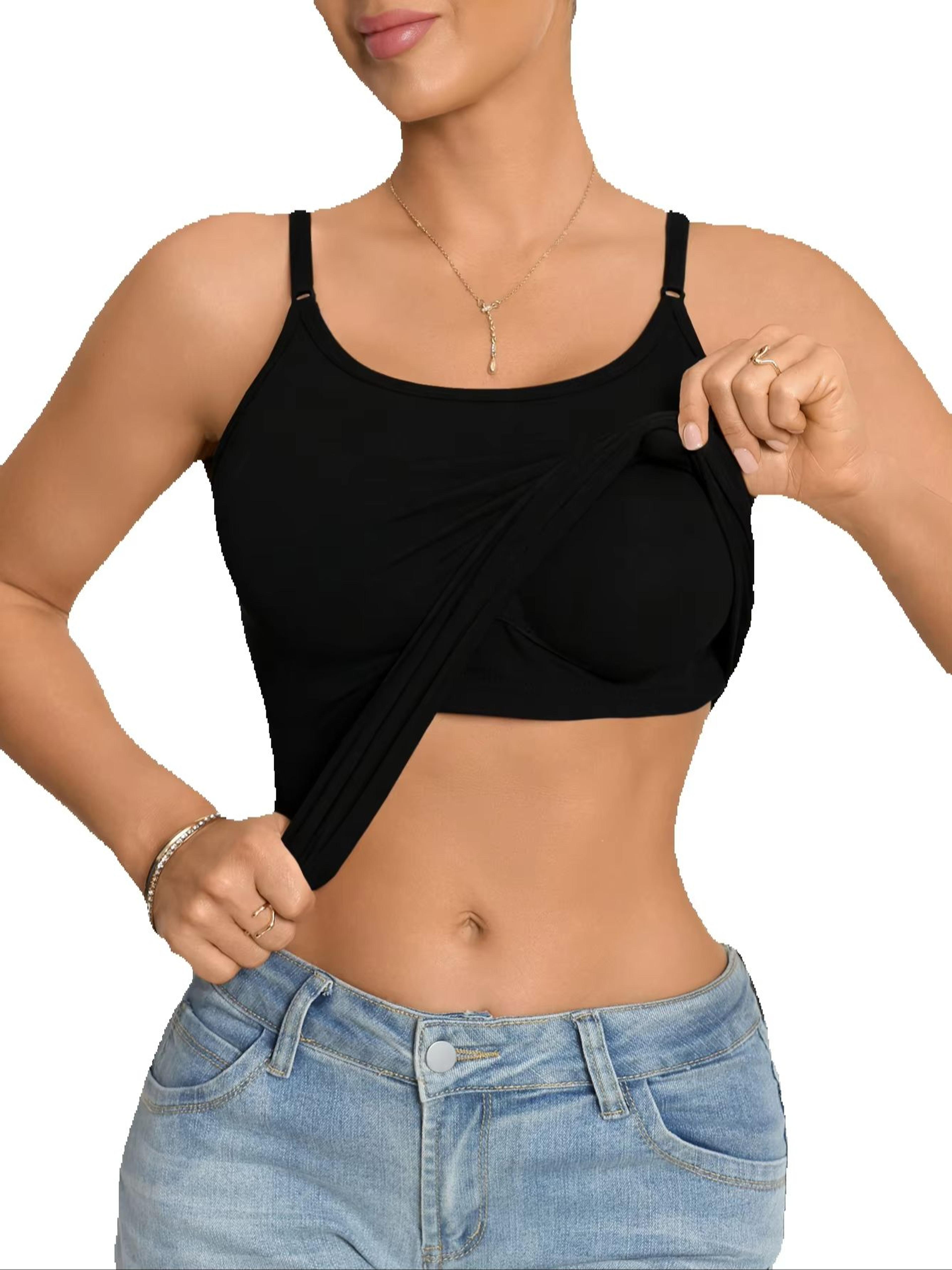 Womens Wireless Bra Camisole Top With Built In Bra Tank Top Support  Adjustable Straps Comfortable  1