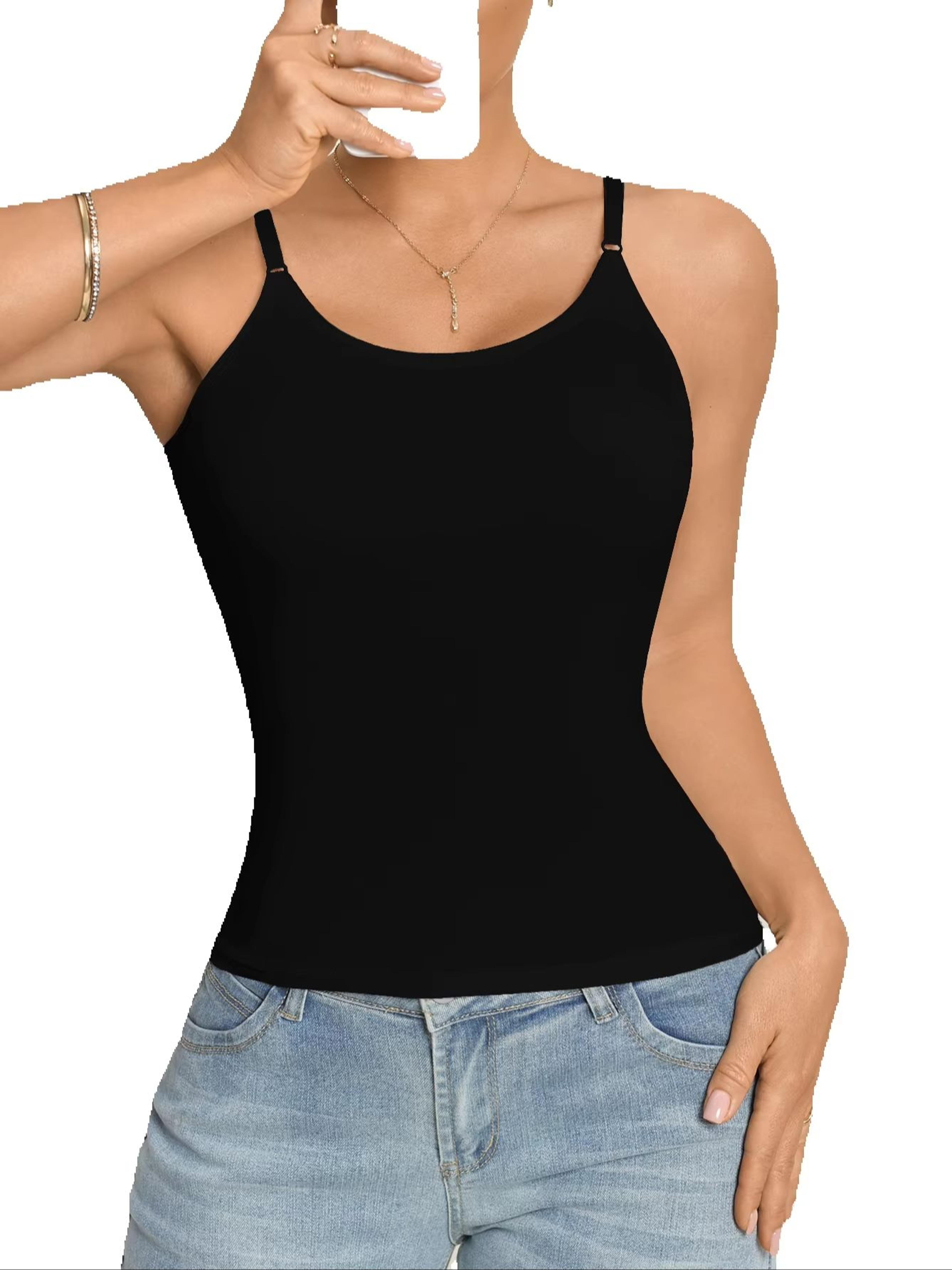 Womens Wireless Bra Camisole Top With Built In Bra Tank Top Support  Adjustable Straps Comfortable  3