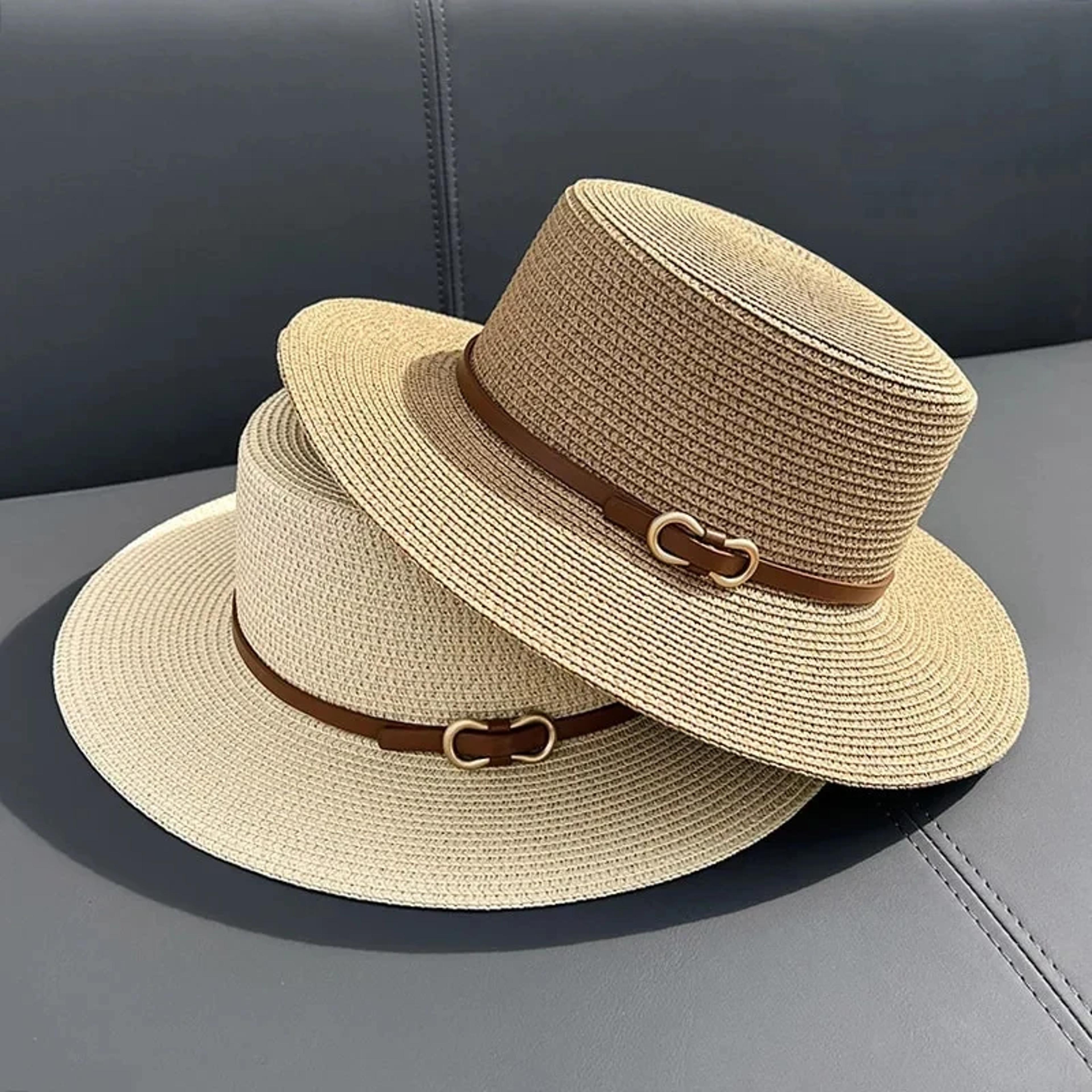 Womens Straw Beach Hat With Bow Flat Brim Panama Sun Hat 1
