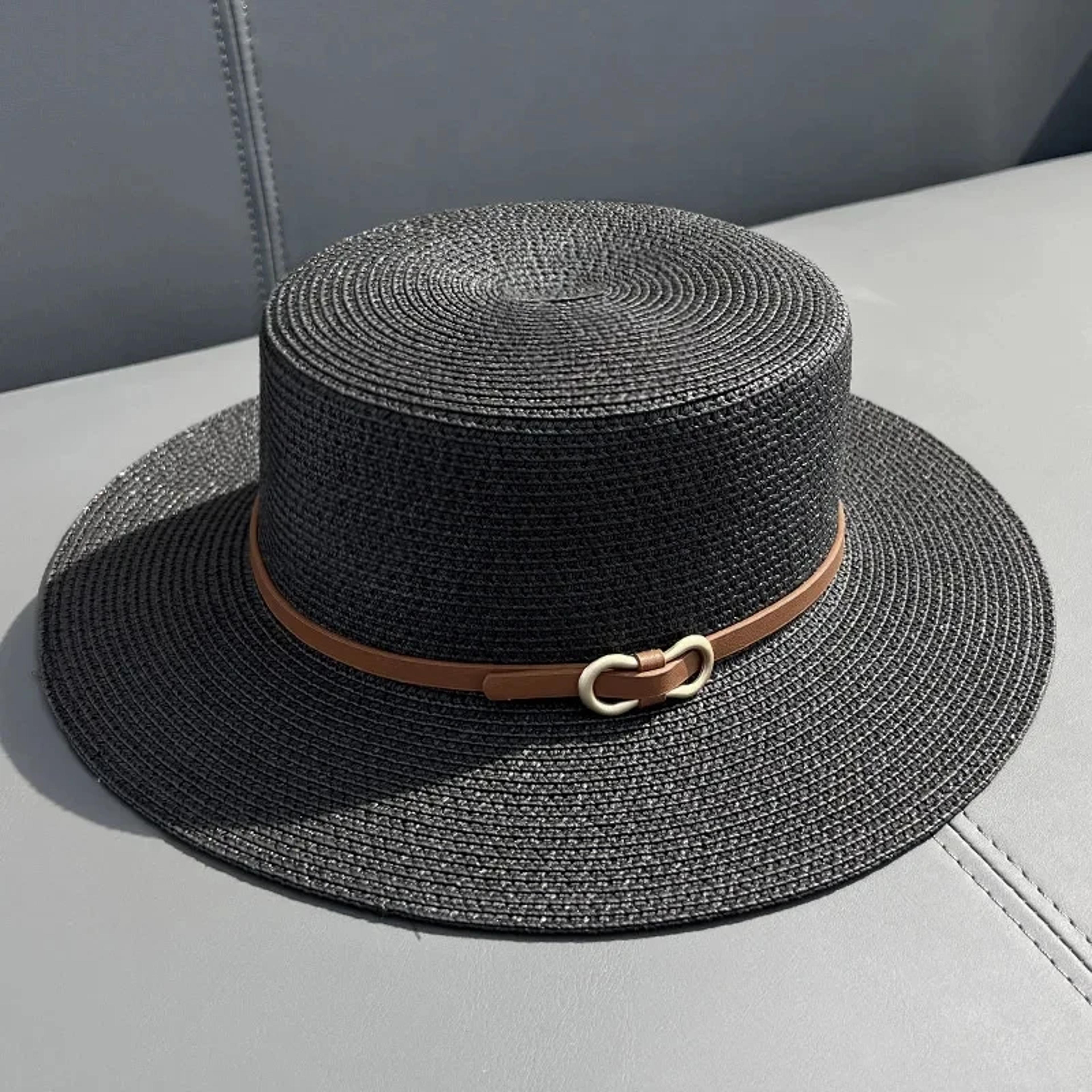 Womens Straw Beach Hat With Bow Flat Brim Panama Sun Hat 3
