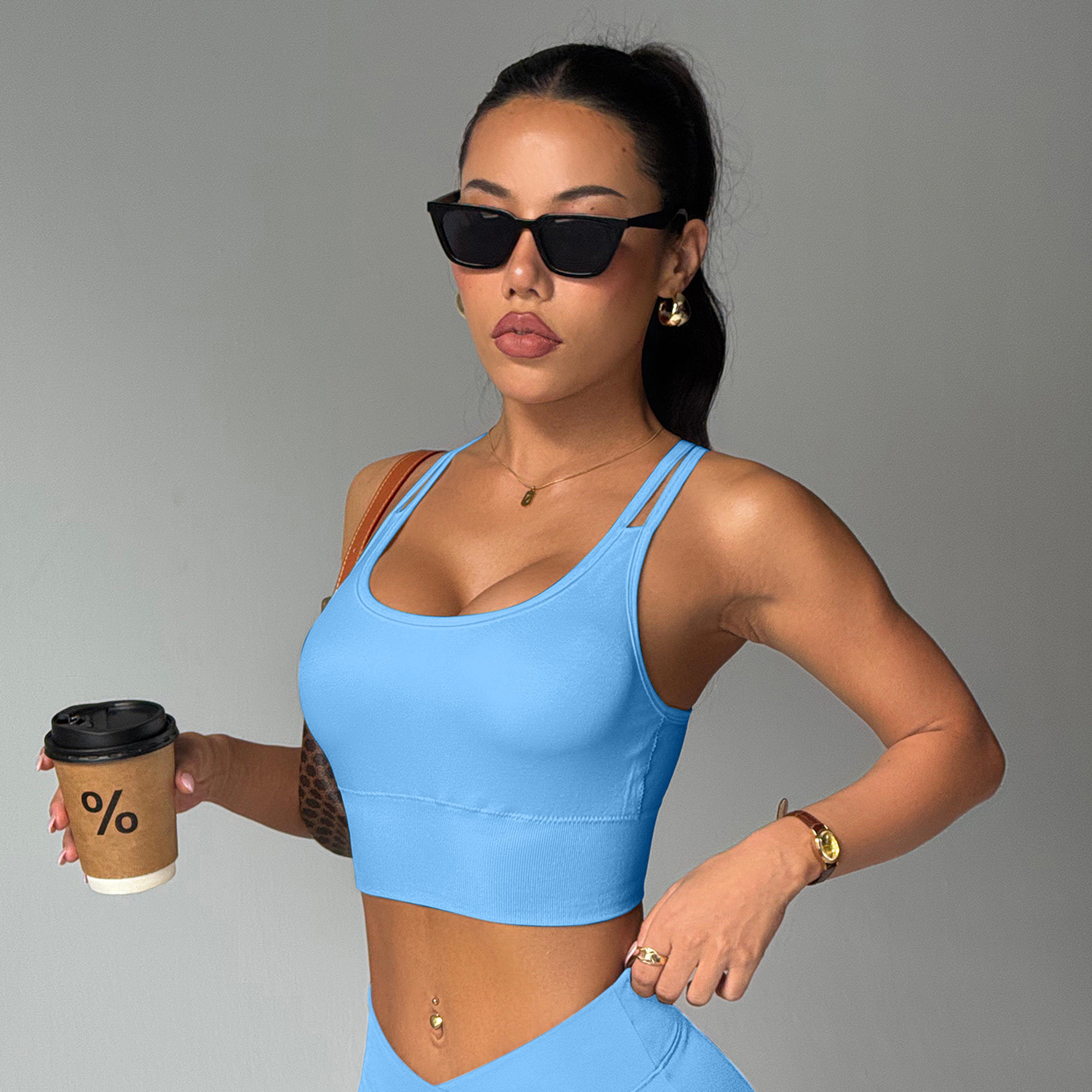 Seamless Criss Cross Back Sports Bra Padded Yoga Workout Top 7