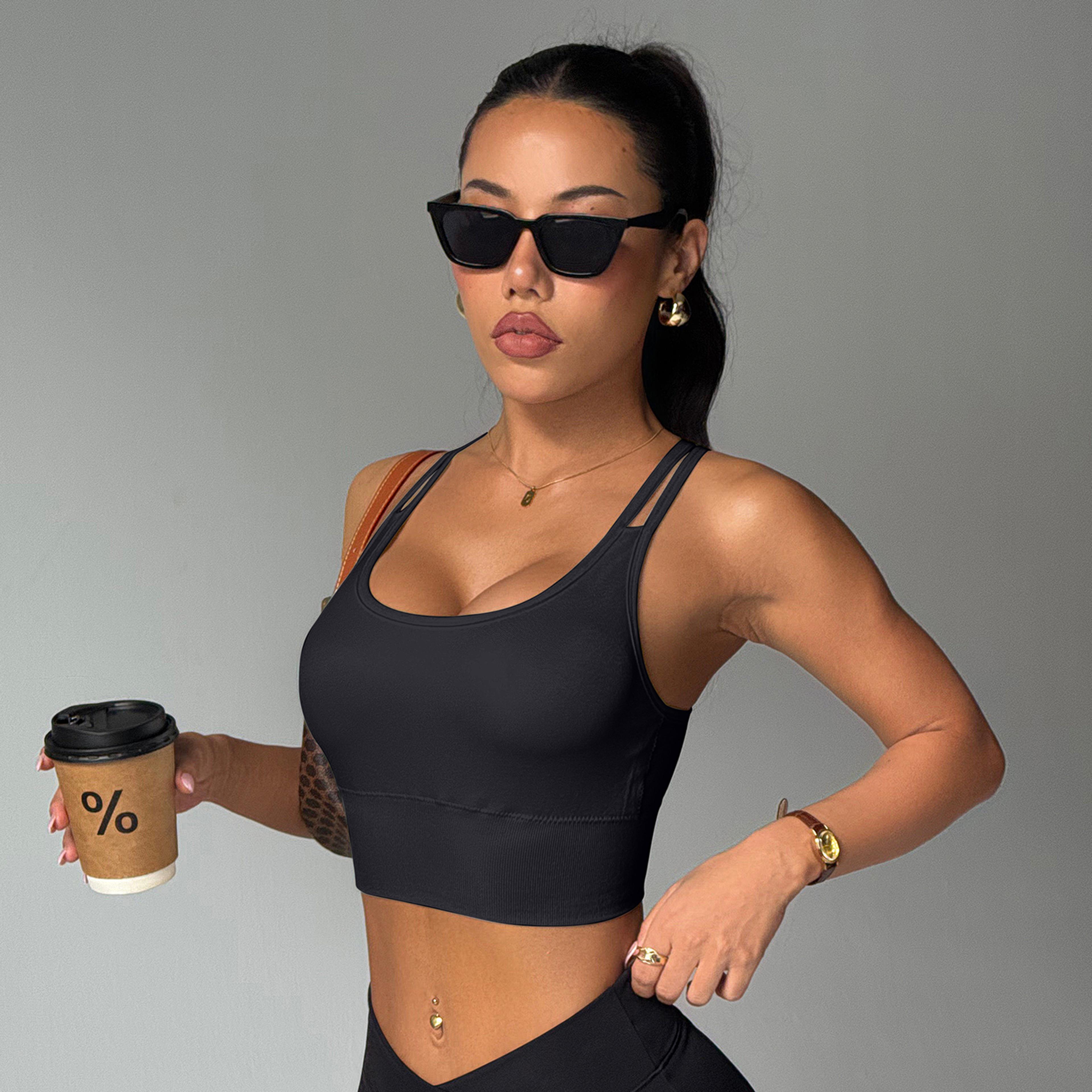 Seamless Criss Cross Back Sports Bra Padded Yoga Workout Top 8