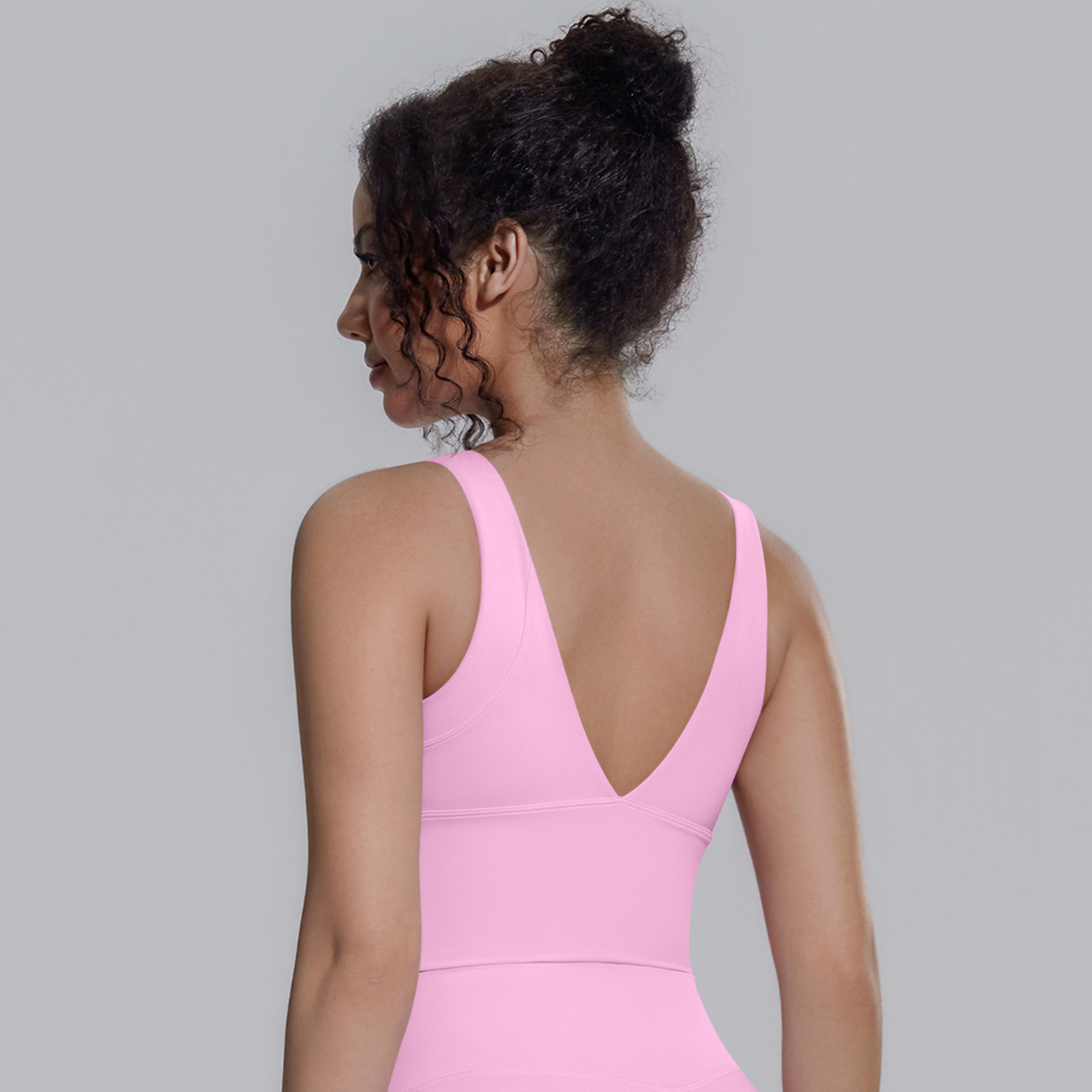 Women V Back Sports Bra With Chest Pad Shockproof Padded Yoga Bra For Fitness And Running 1
