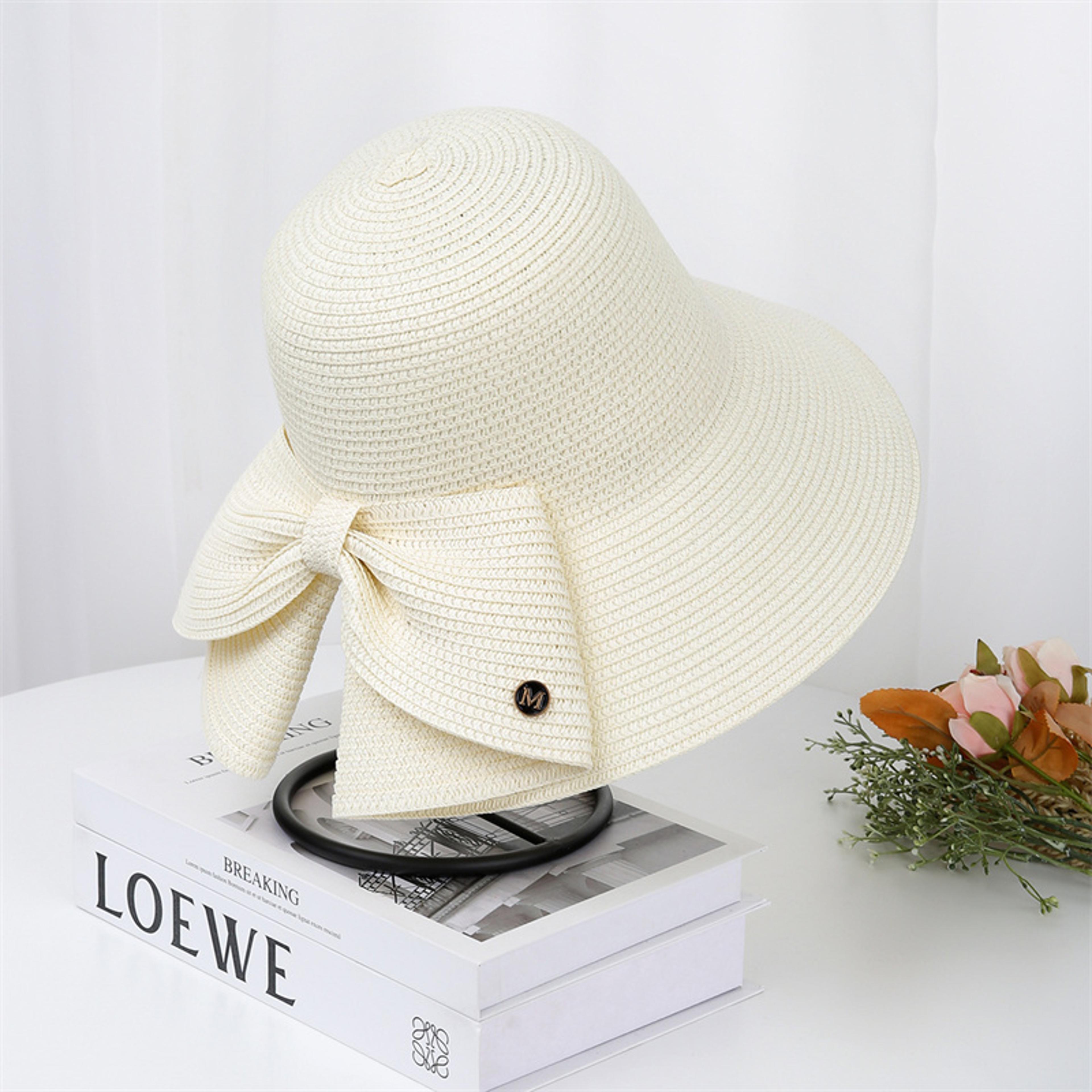 Women Ribbon Bow Straw Beach Sun Hat 3