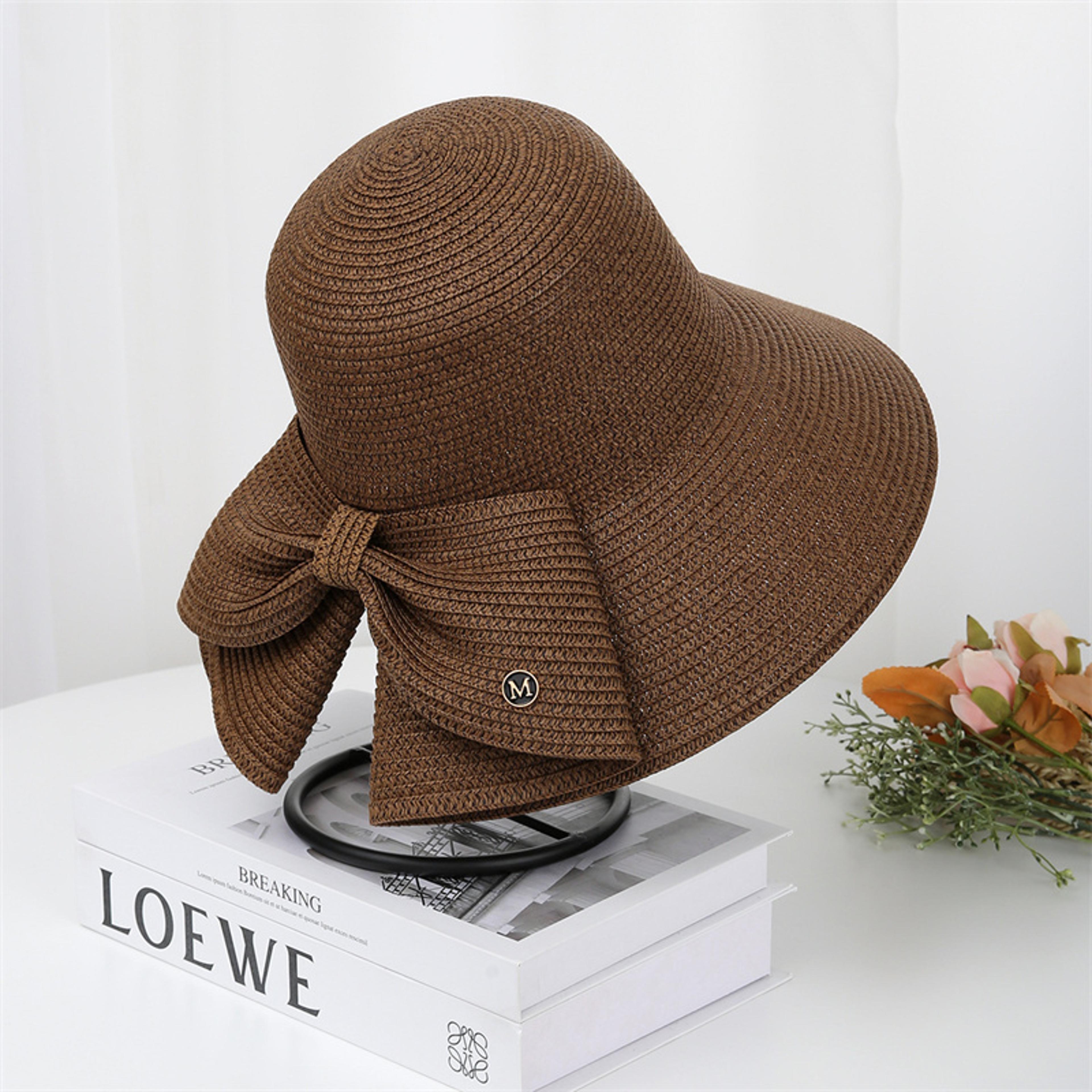 Women Ribbon Bow Straw Beach Sun Hat 5