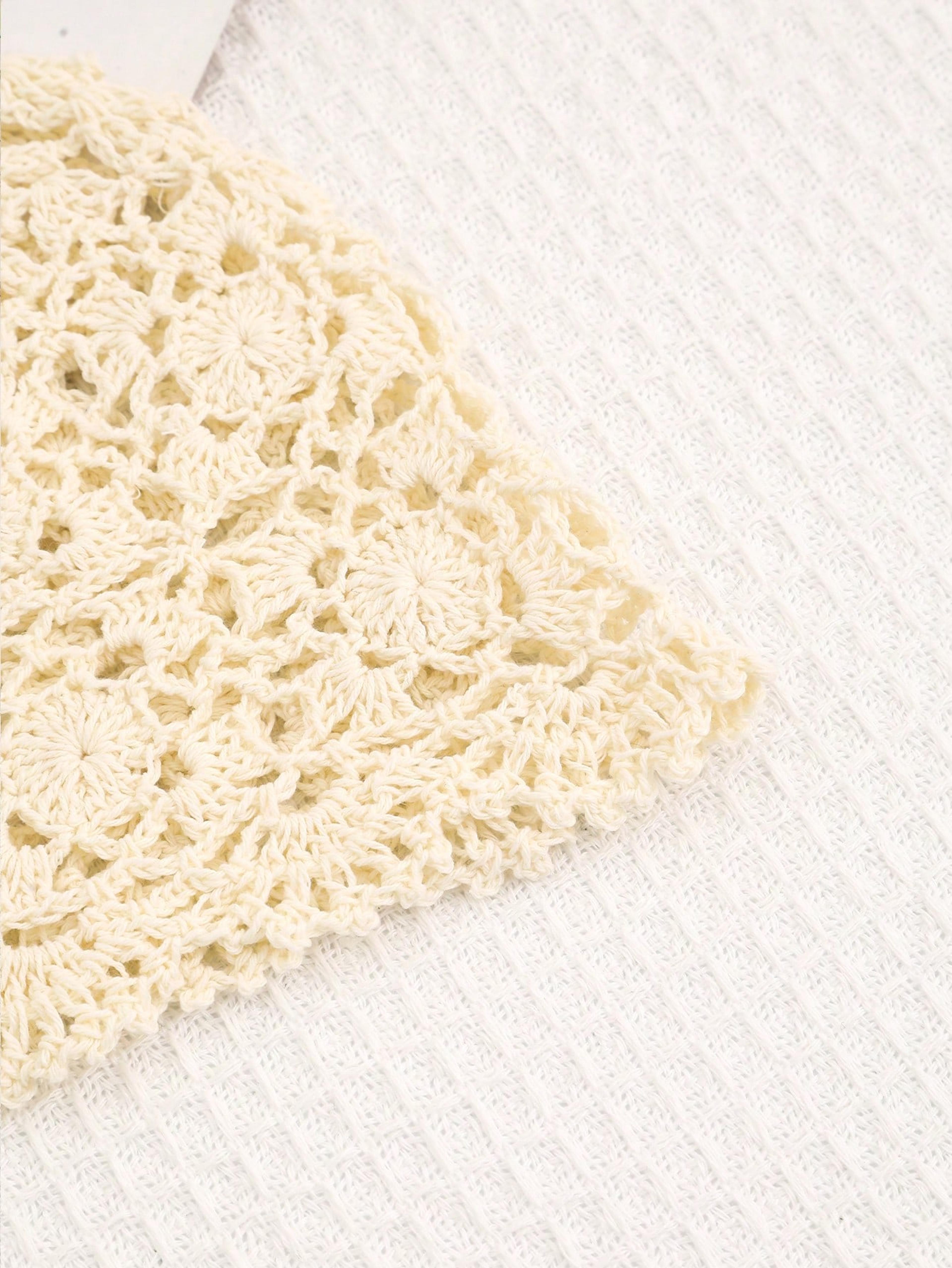 Beige Floral Knit Sun Hat For Beach Holidays 4