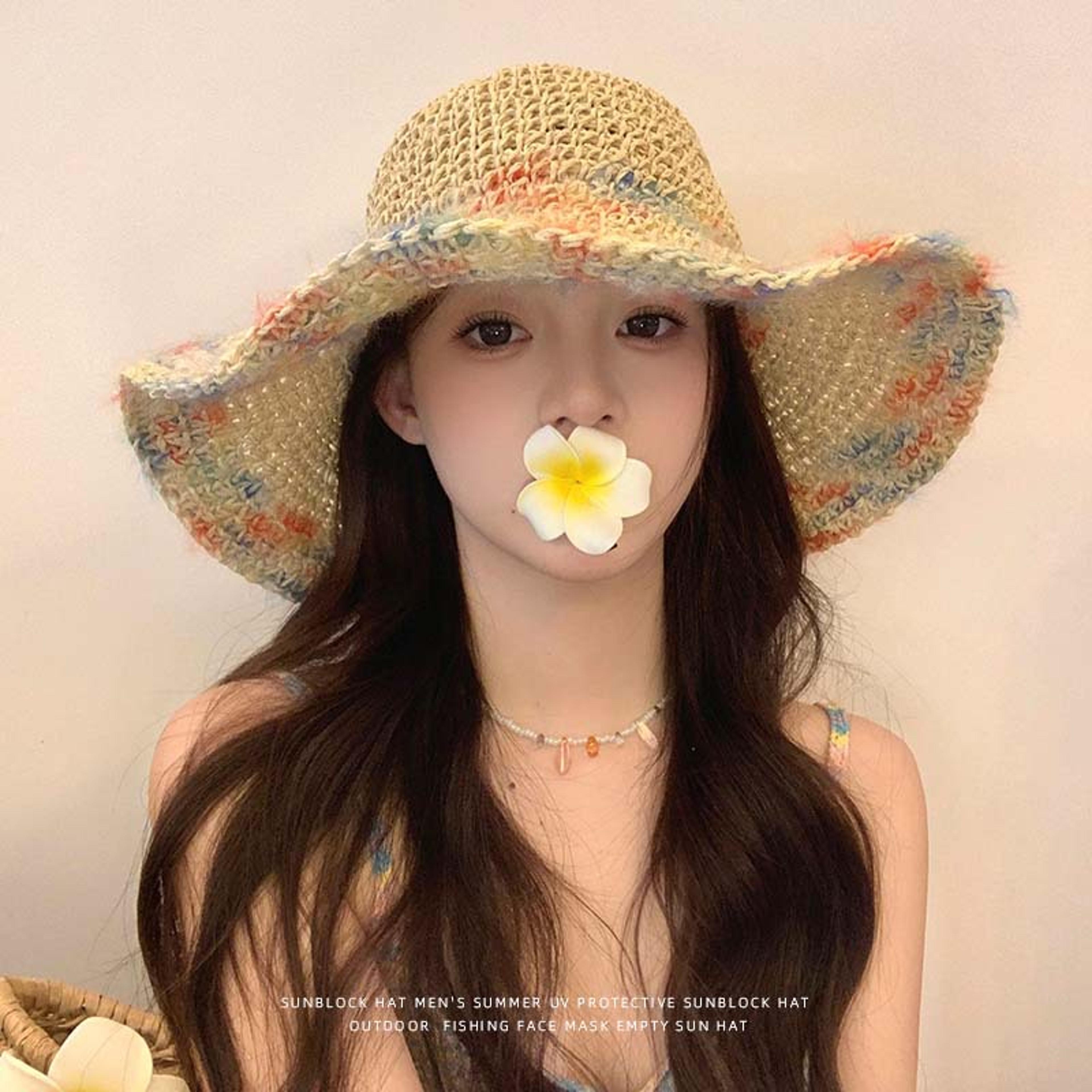 foldable straw wide brim sun hat for beach travel and uv protection