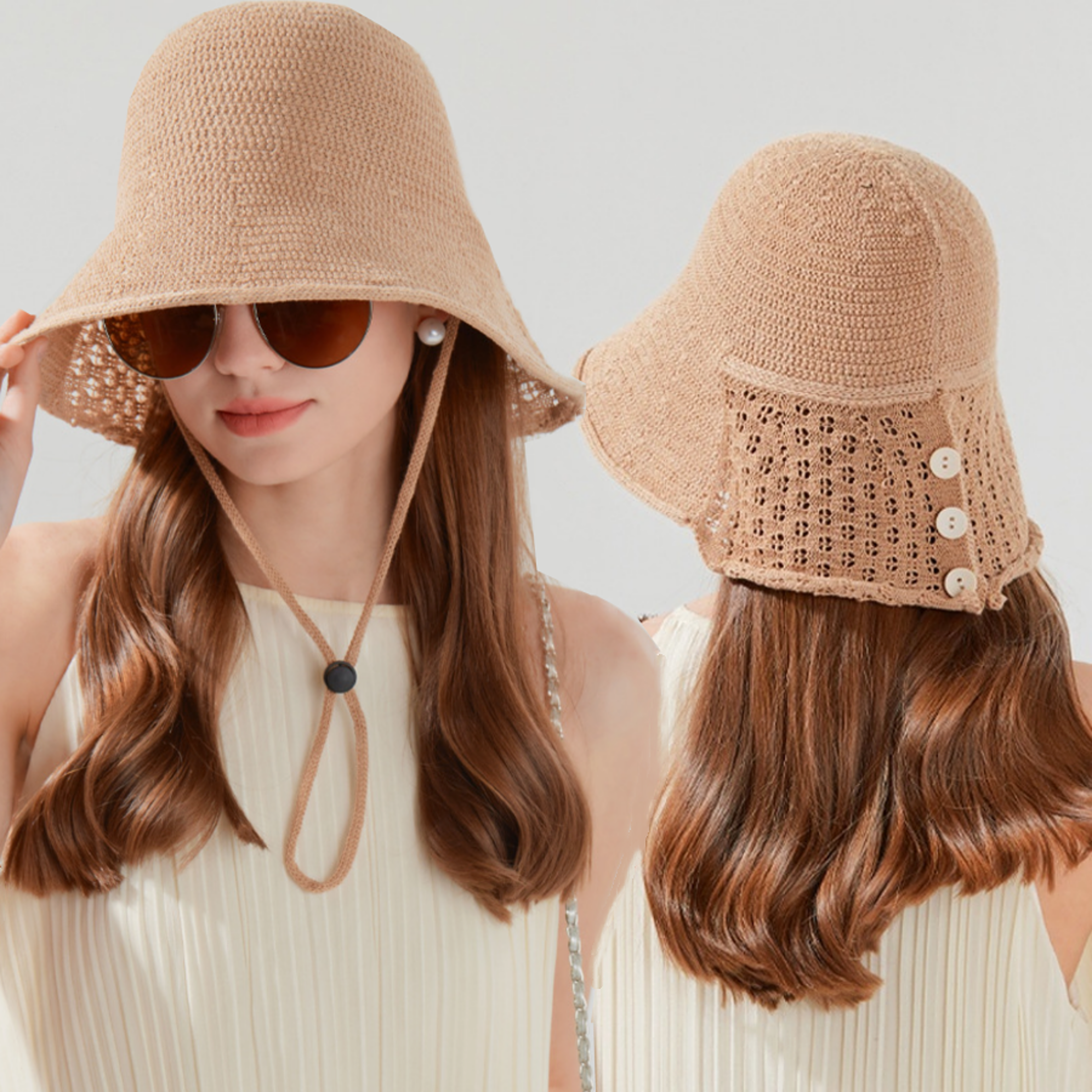 hand woven straw bucket hat breathable summer sun hat with button accent