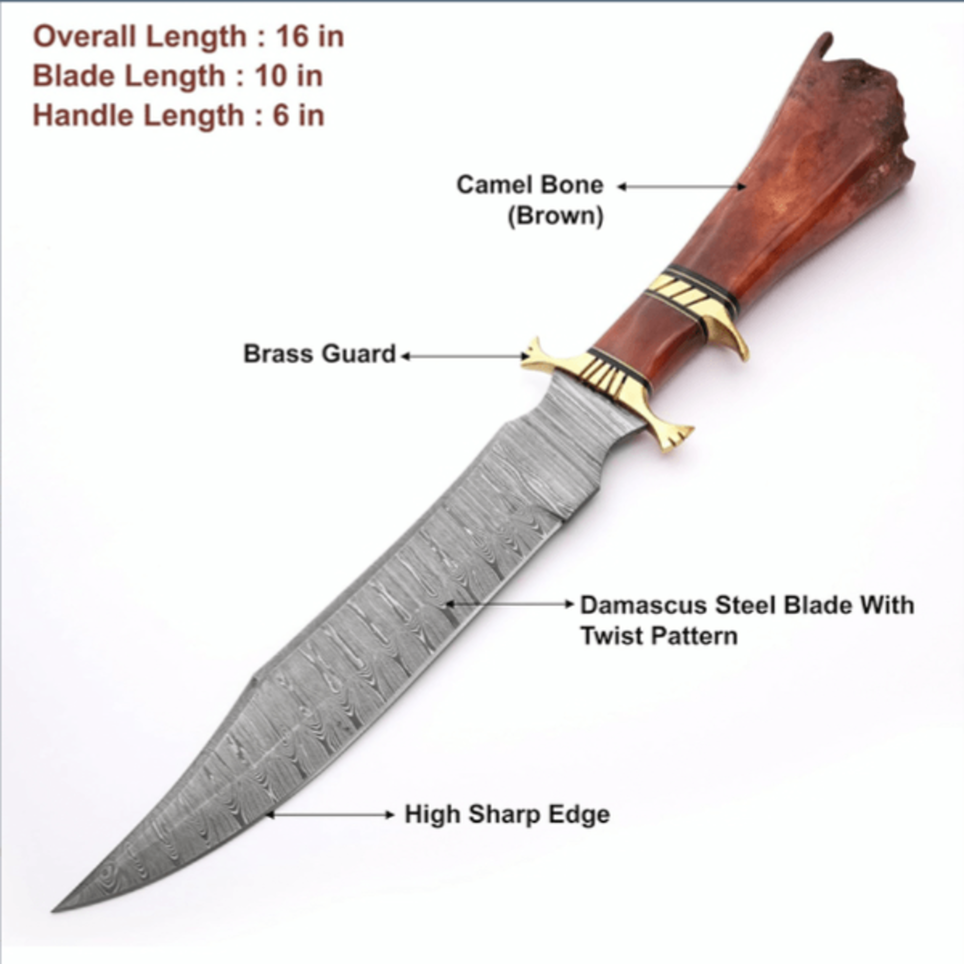 16 inch handmade damascus steel bowie knife | hunting knife with leather sheath