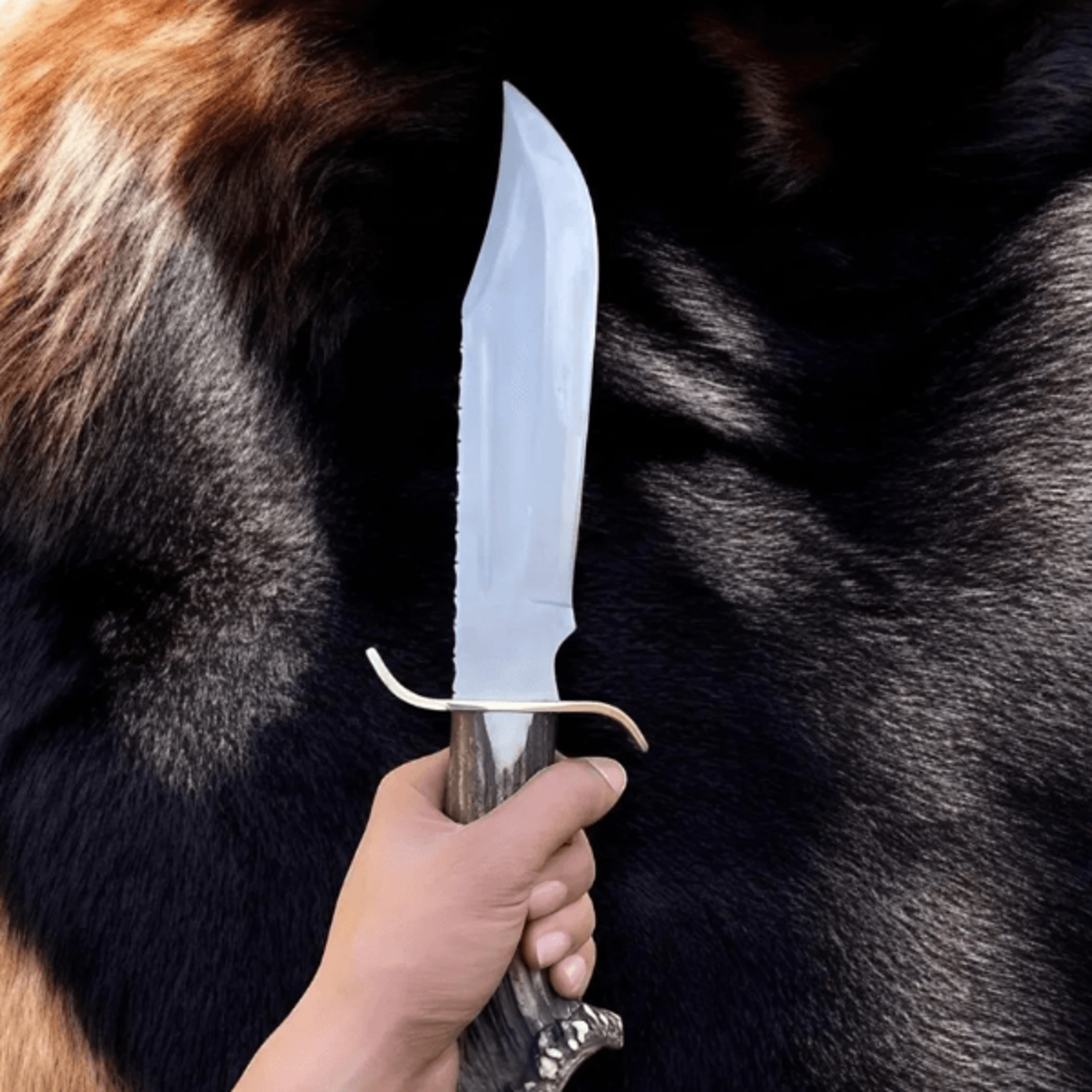 handmade carbon steel bowie knife | stag antler handle | water-tempered hunting knife | bowie knife for outdoorsmen