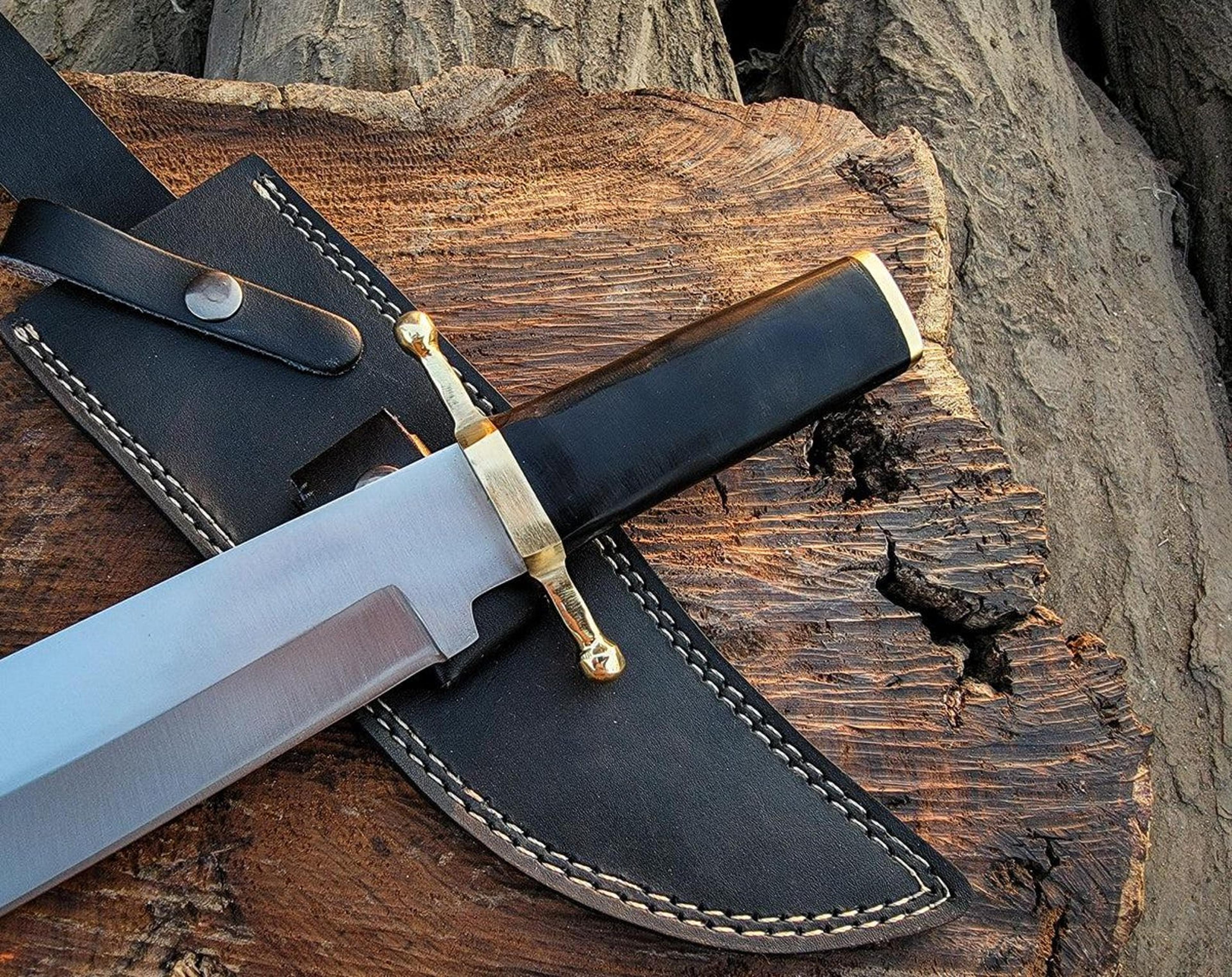 Premium Bowie Knife D2 Steel Blade Buffalo Horn Handle With Leather Sheath 3