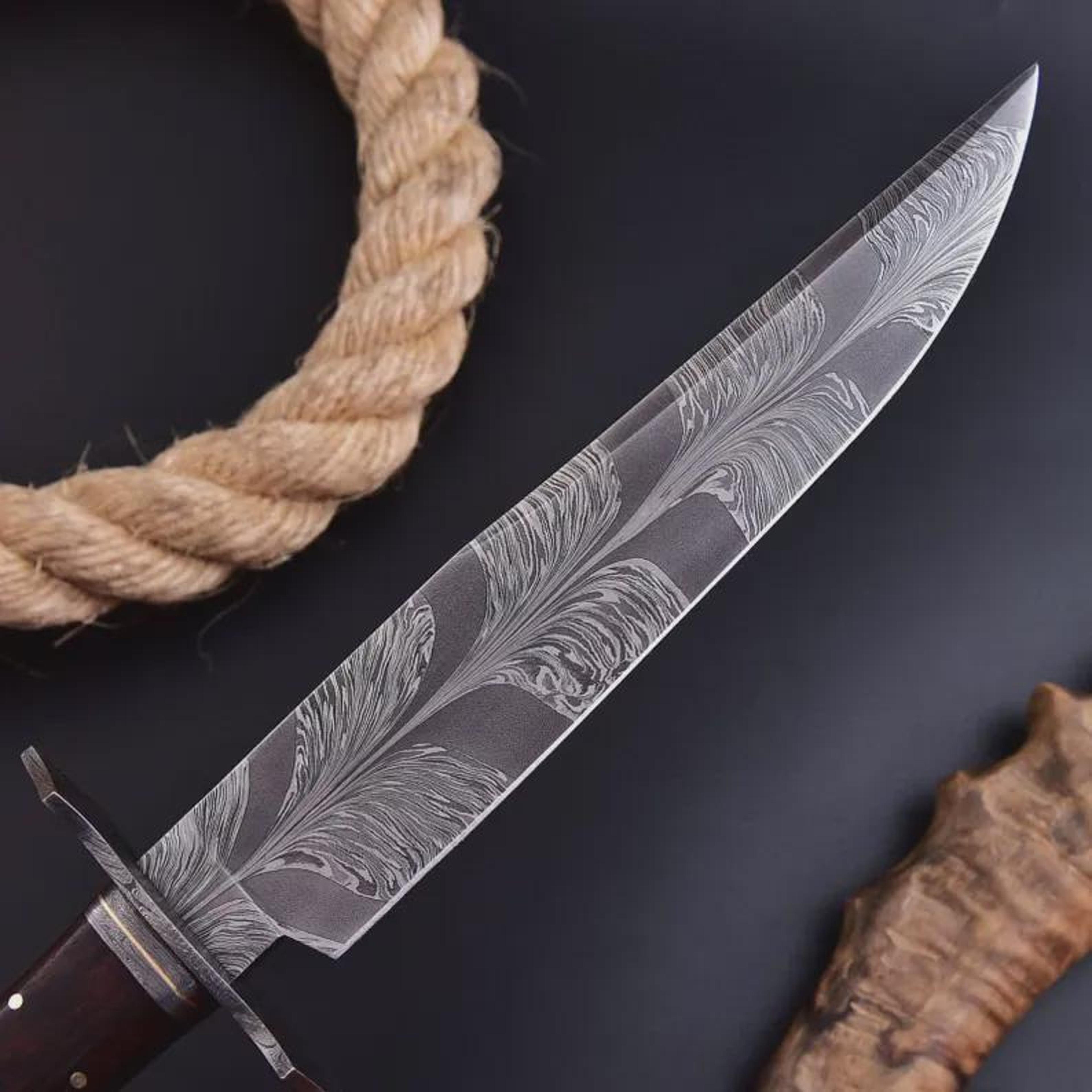 Unique Handcrafted Damascus Steel Knife With Rosewood Handle And Leather Sheath  Perfect For Collec