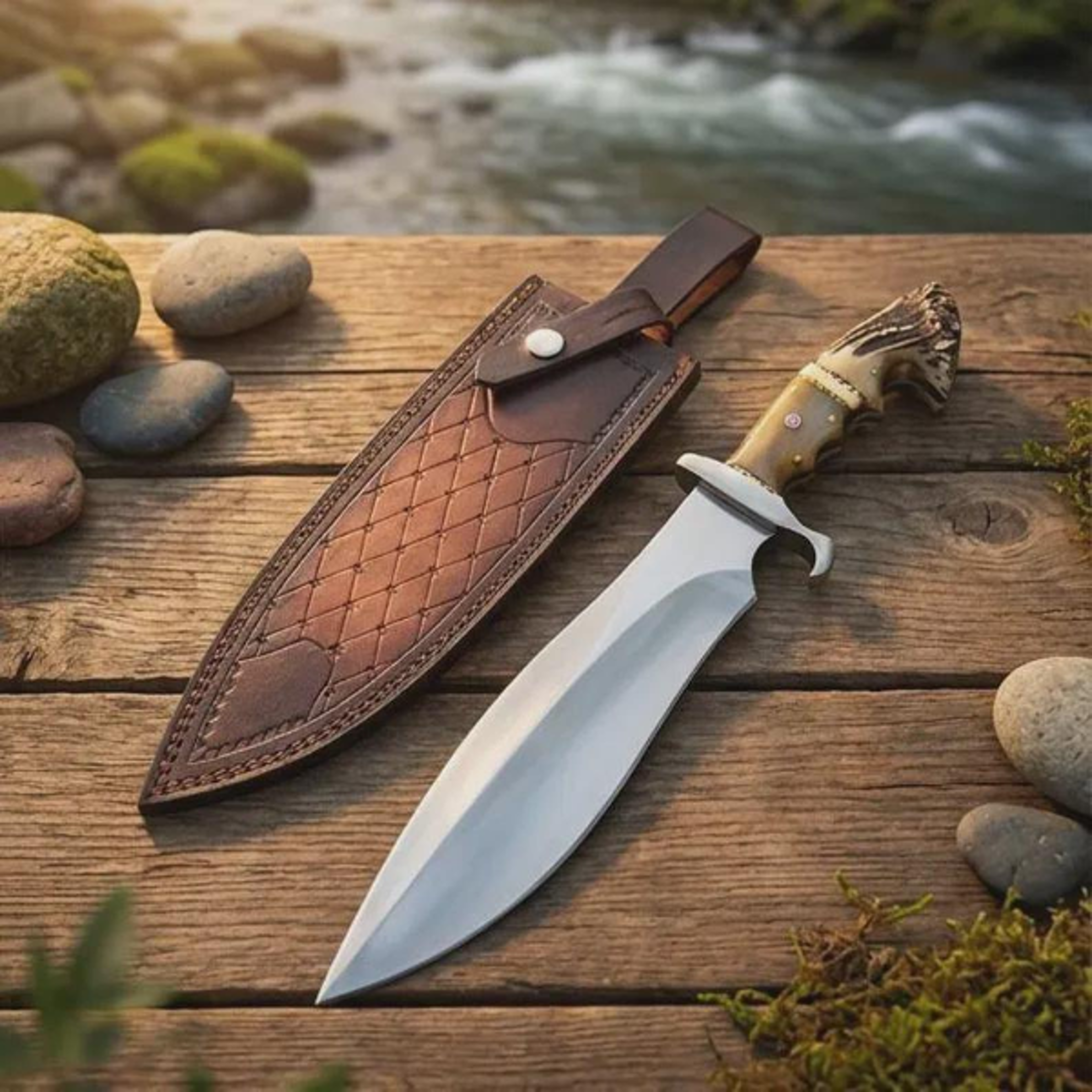 handmade stag crown and bone handle knife with high carbon steel blade unique gift for outdoor enthusiasts and collector