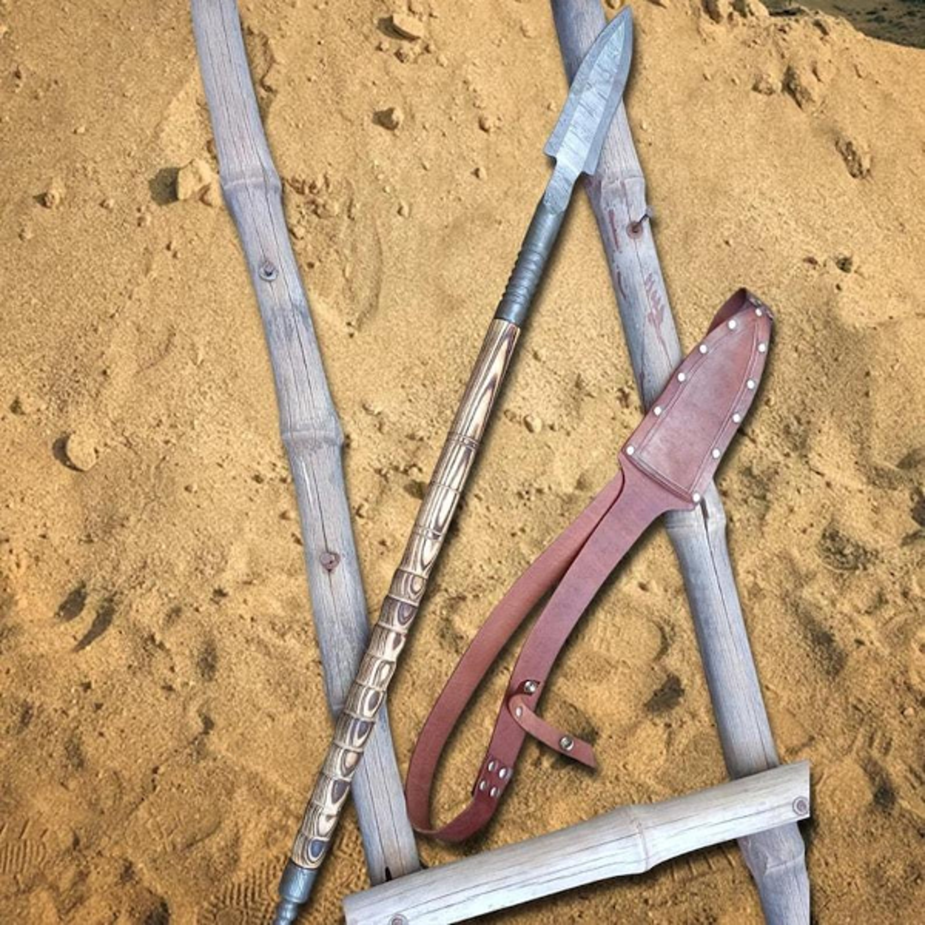 Handmade Damascus Steel Spear For Decorative And Collector Use  Unique PatternWelded Blade And Leat