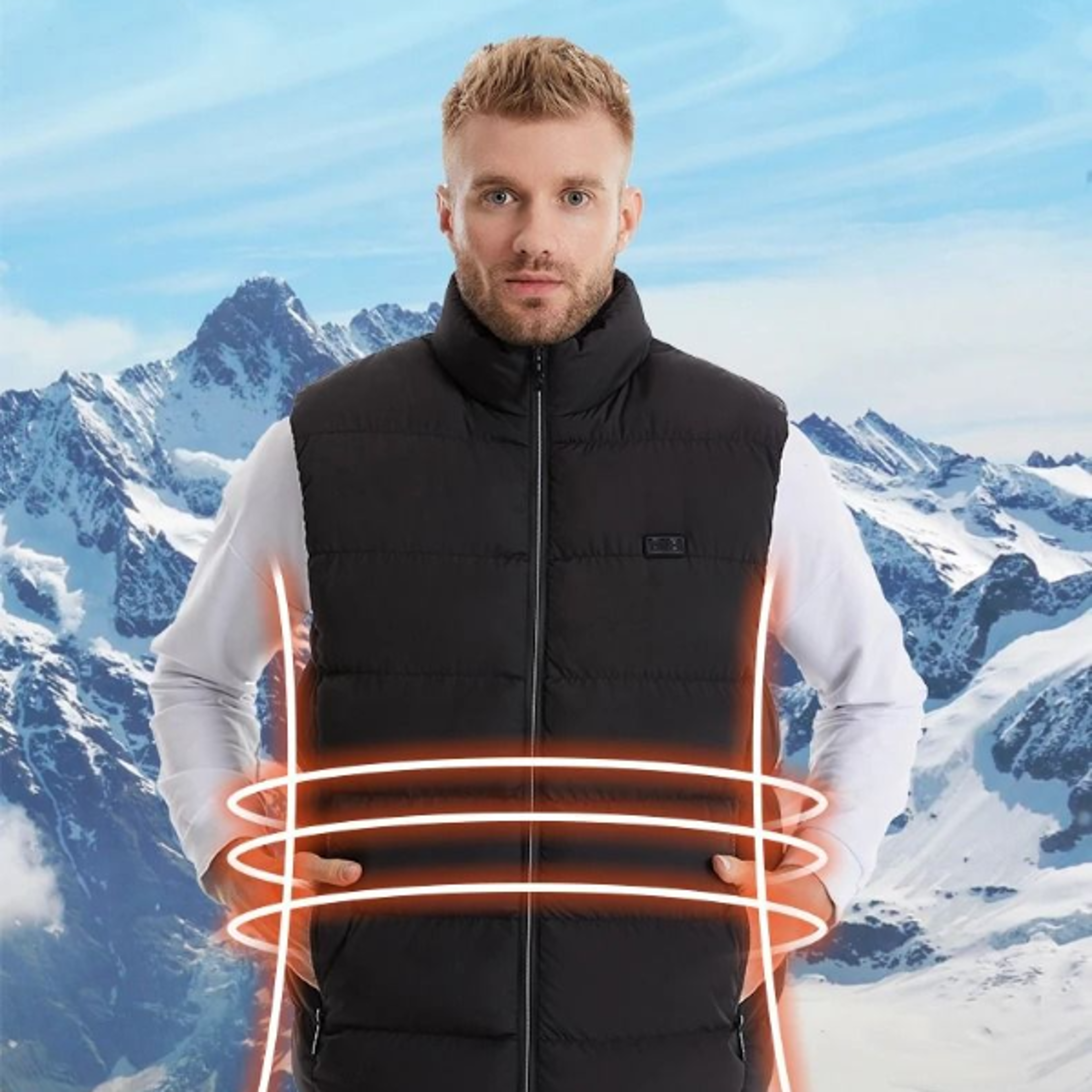 unisex heated vest, winter 9 zone heating jacket vest, stand-up collar outdoor sports heated clothing