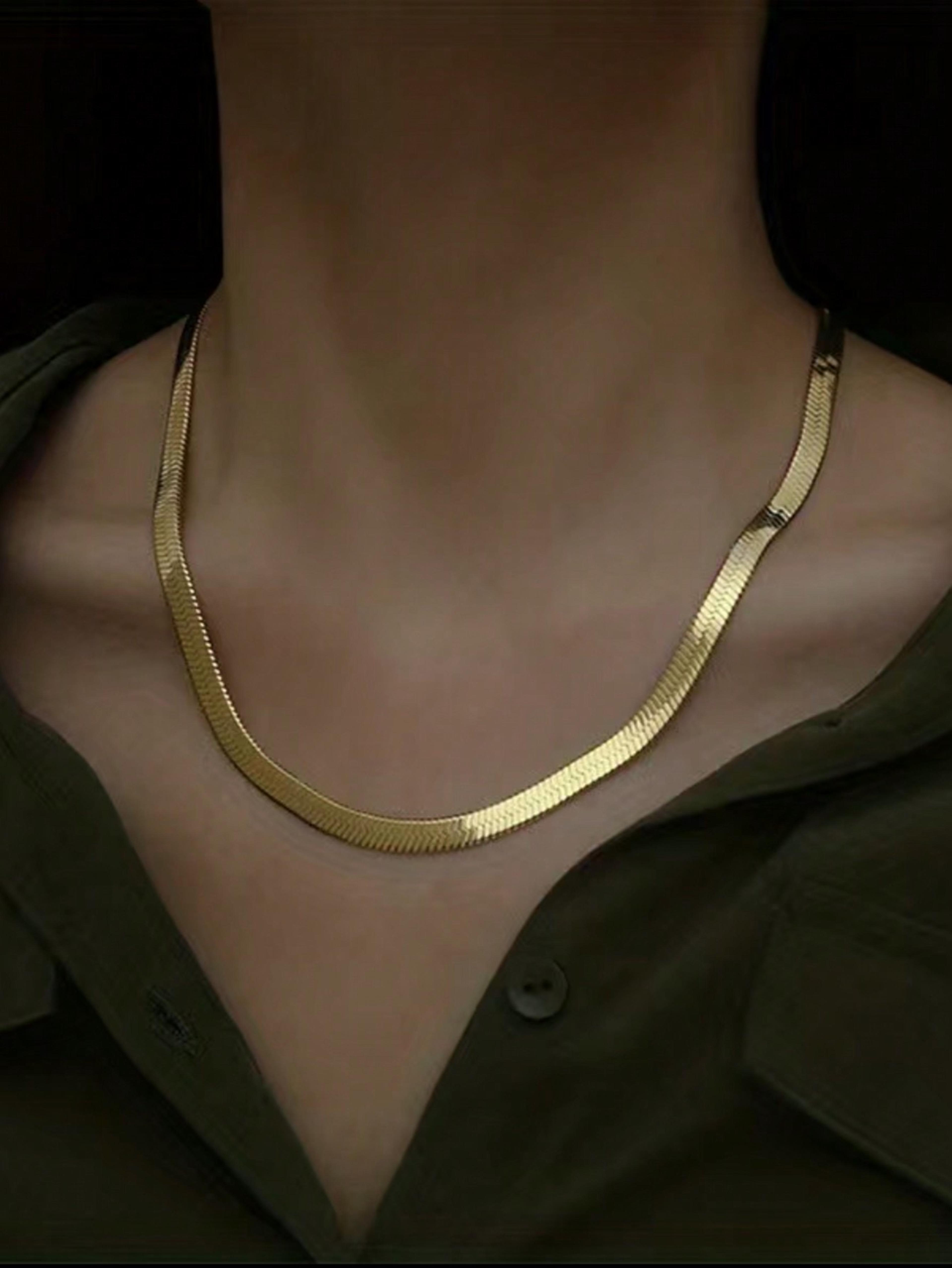 snake chain necklace, gold plated fashion choker, stainless steel flat chain, hip hop jewellery for men and women gift