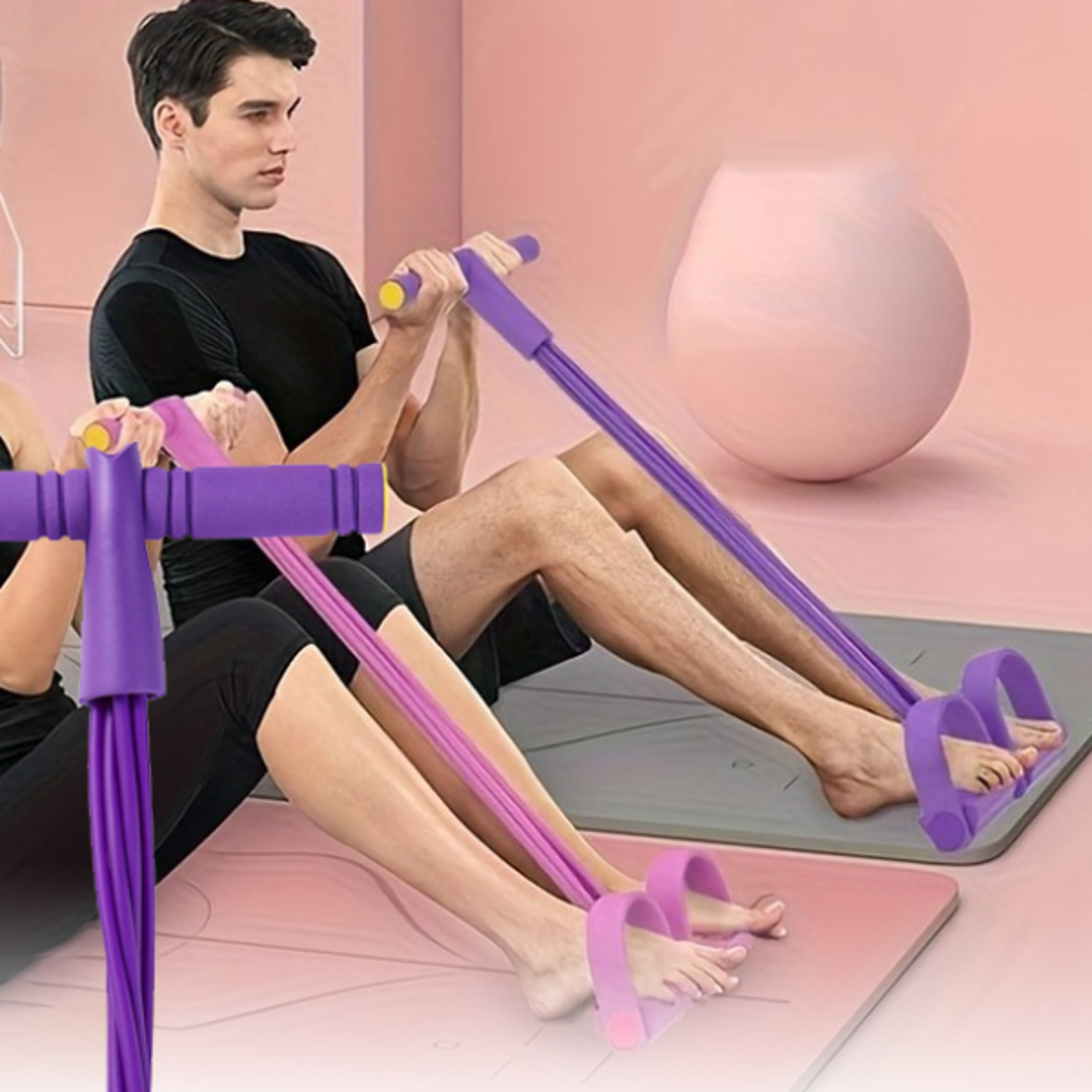 resistance band tensioner for abdominal muscle training, home fitness equipment with non-slip handles