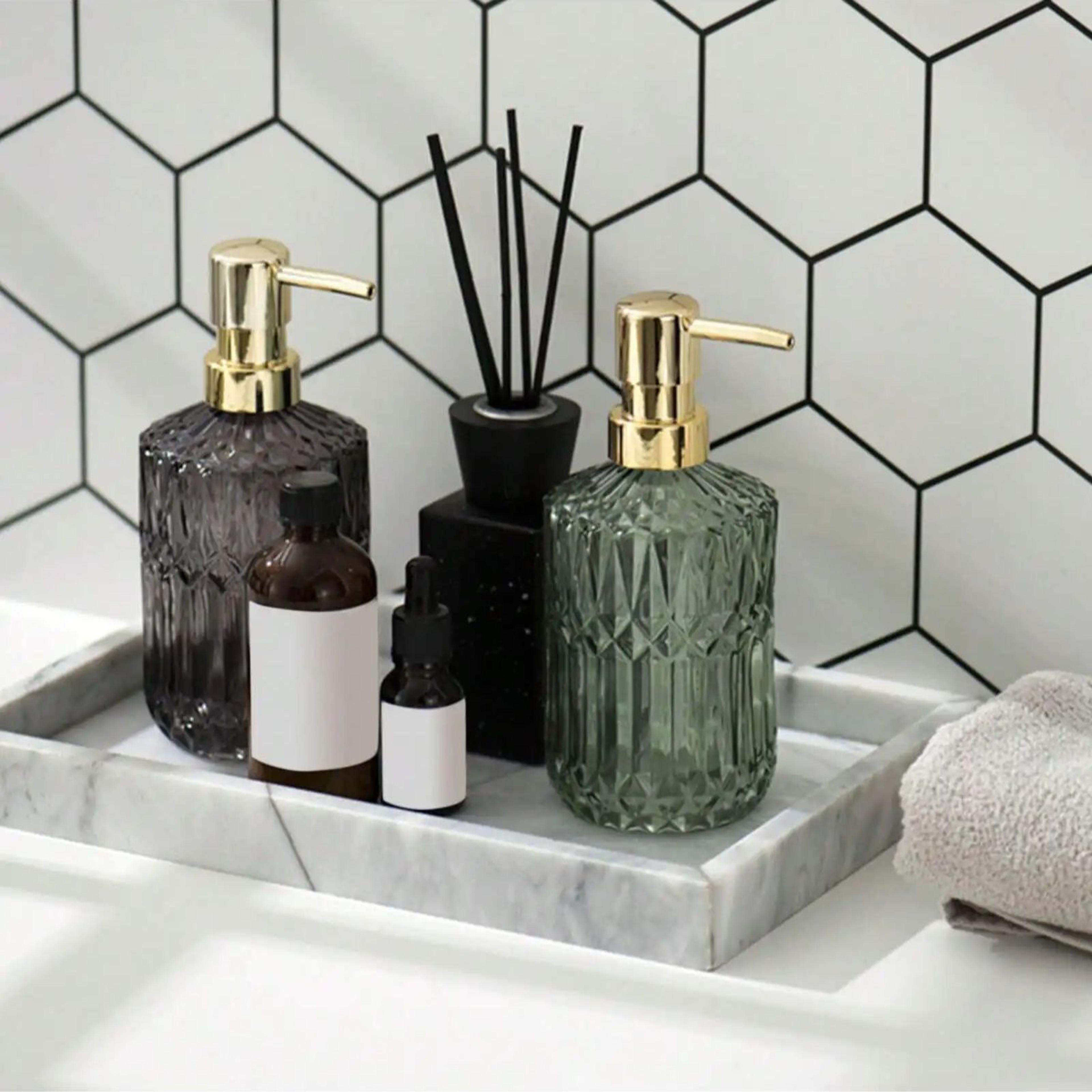 glass soap dispenser, refillable pump bottle, home bathroom accessories, liquid soap shower gel hand soap bottle