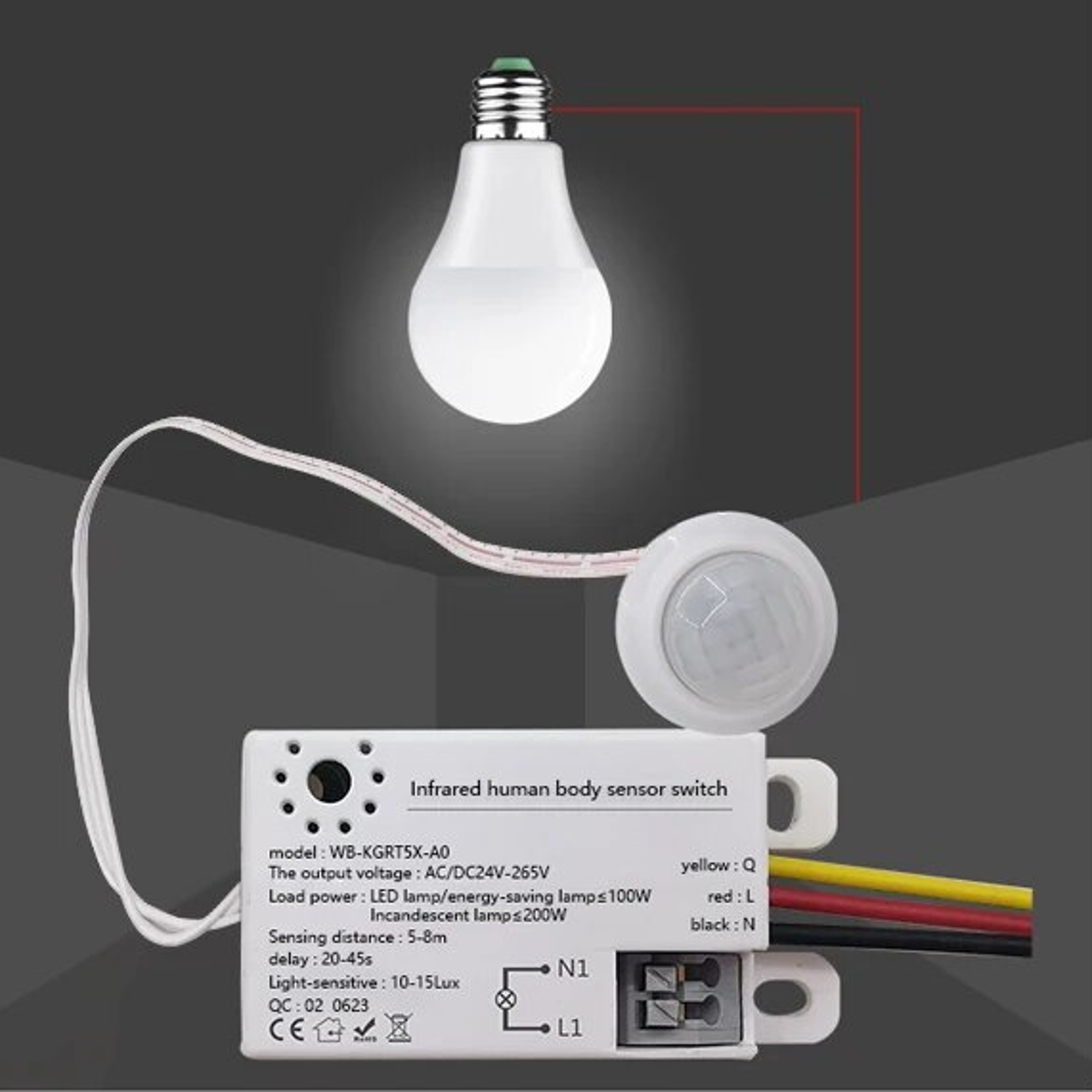infrared body motion sensor switch, auto led lamp control, smart home lighting adjustable, delay timer switch
