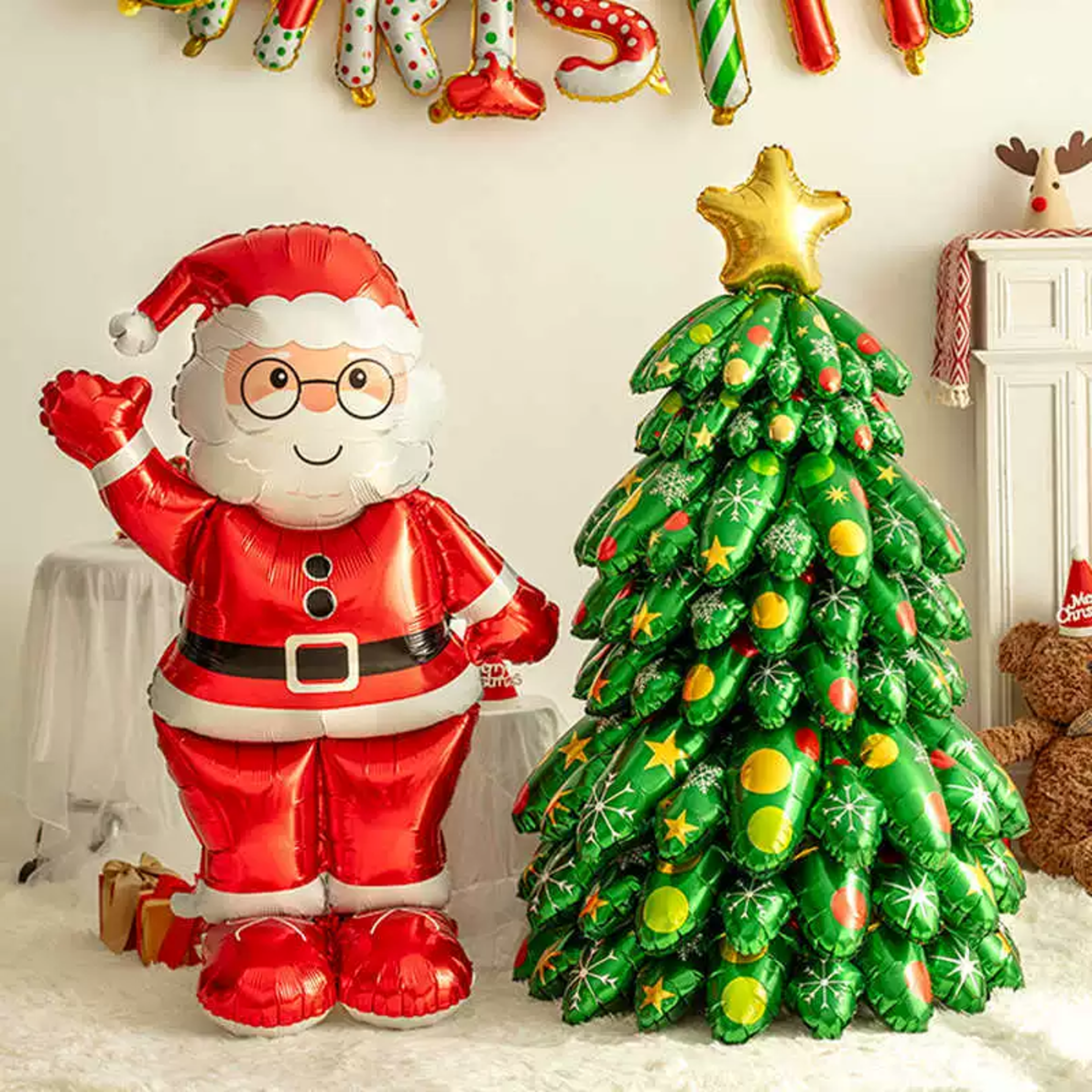extra large christmas stand foil balloon, santa claus snowman party decoration, christmas eve new year supplies