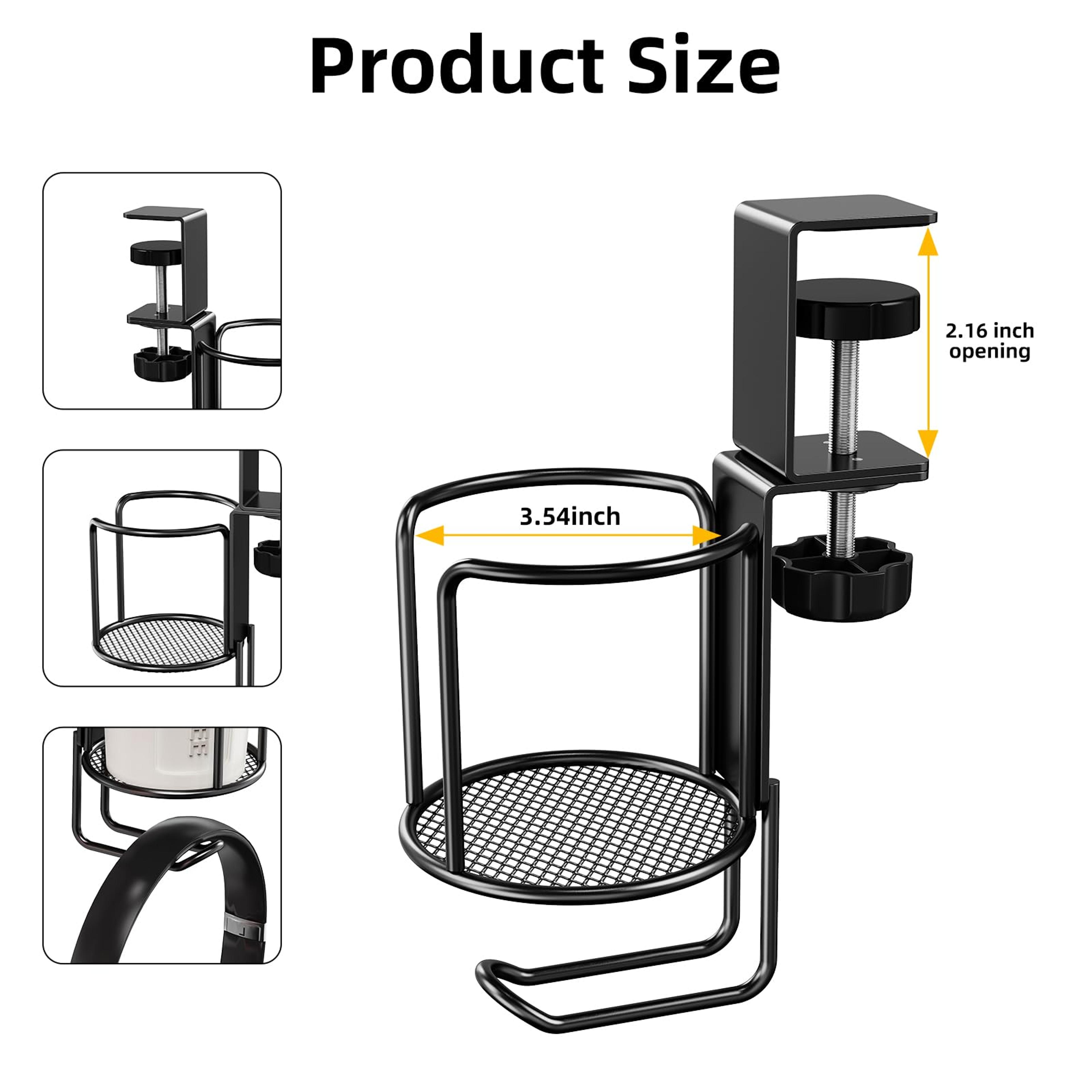 Desk Cup Holder With Headphone Hanger AntiSpill Rotation Stand Hook For Coffee Cups 5