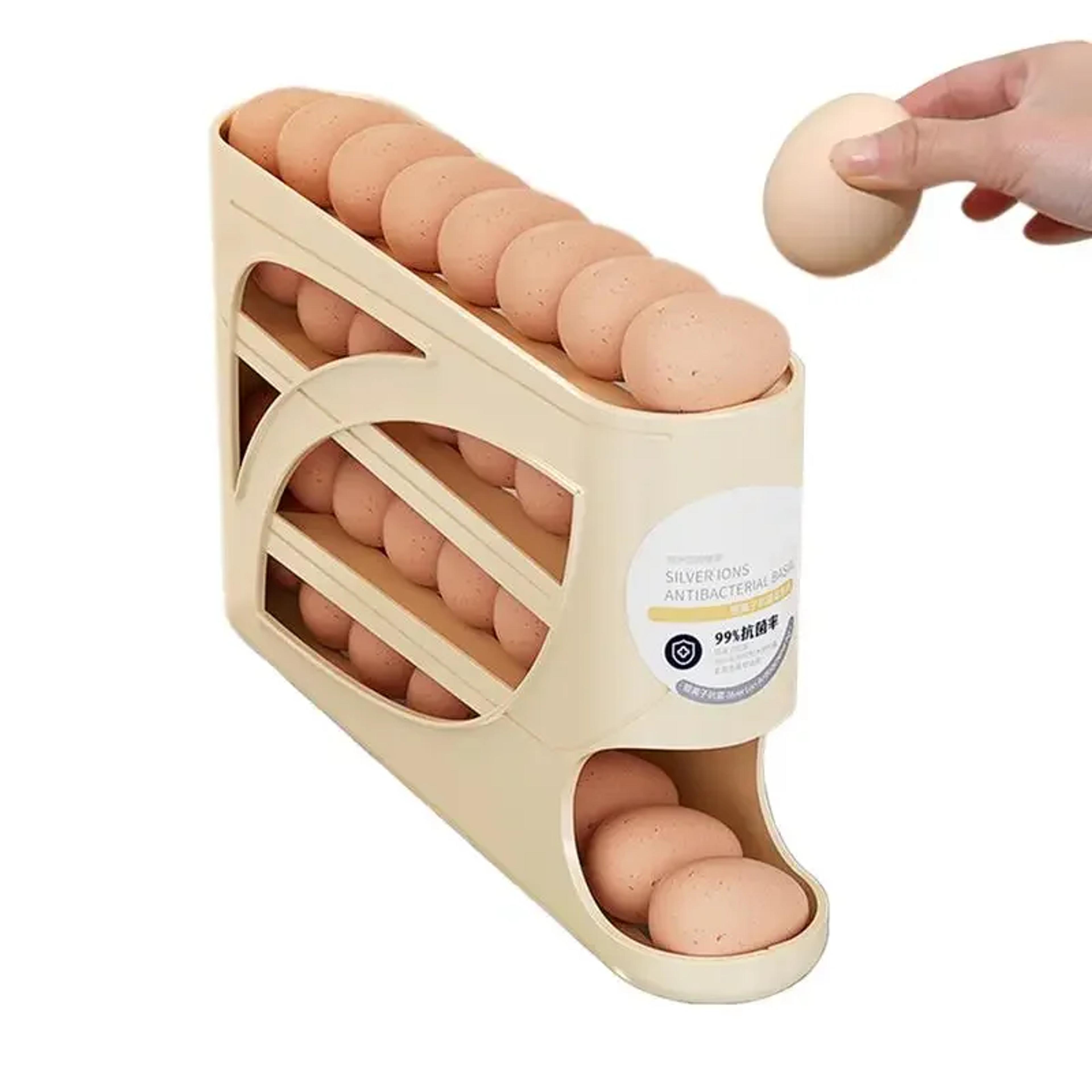 auto rolling egg dispenser, kitchen egg storage organizer rack, reusable egg container