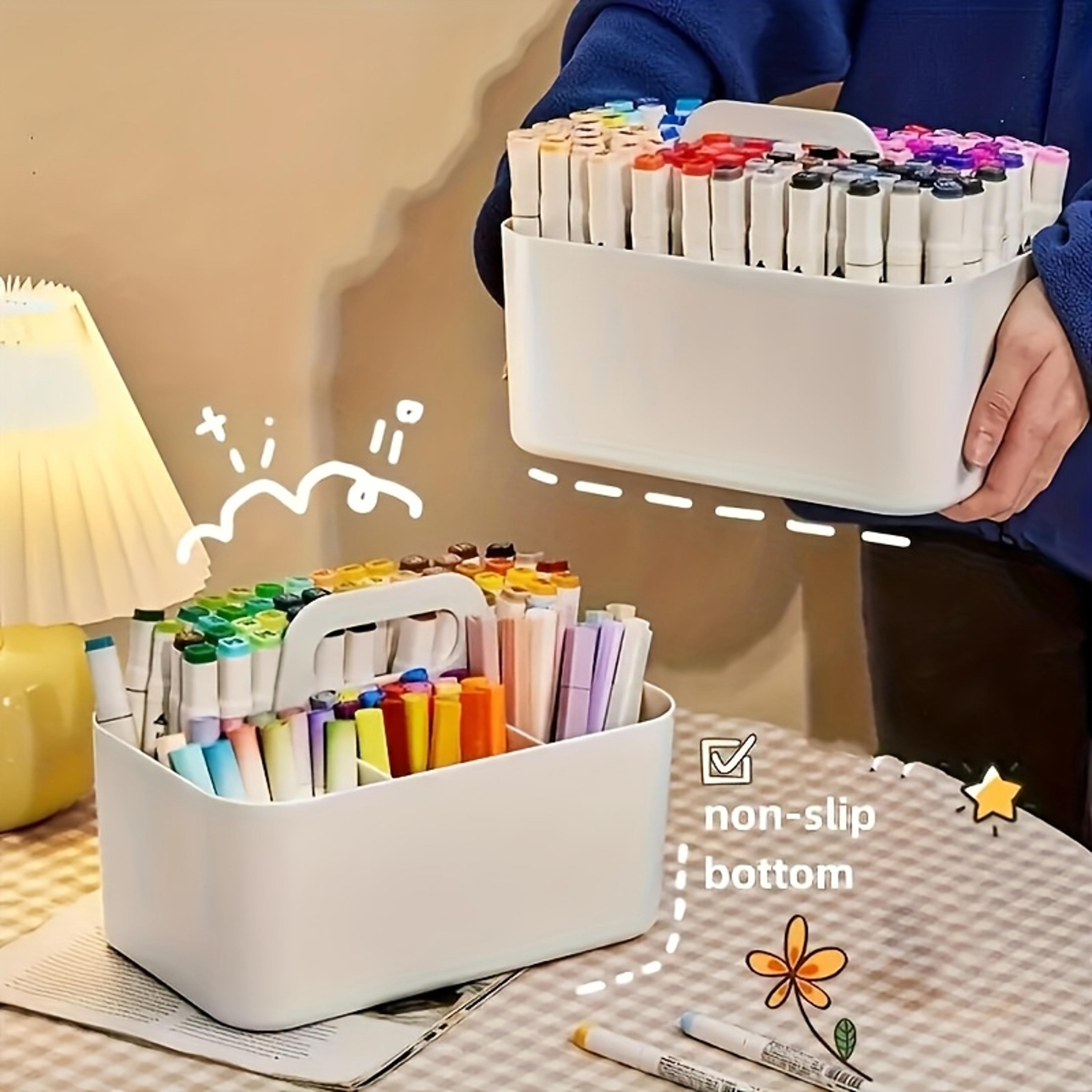 Plastic Storage Basket With Handle Portable Stationery Box Desk Organizer For Back To School 4