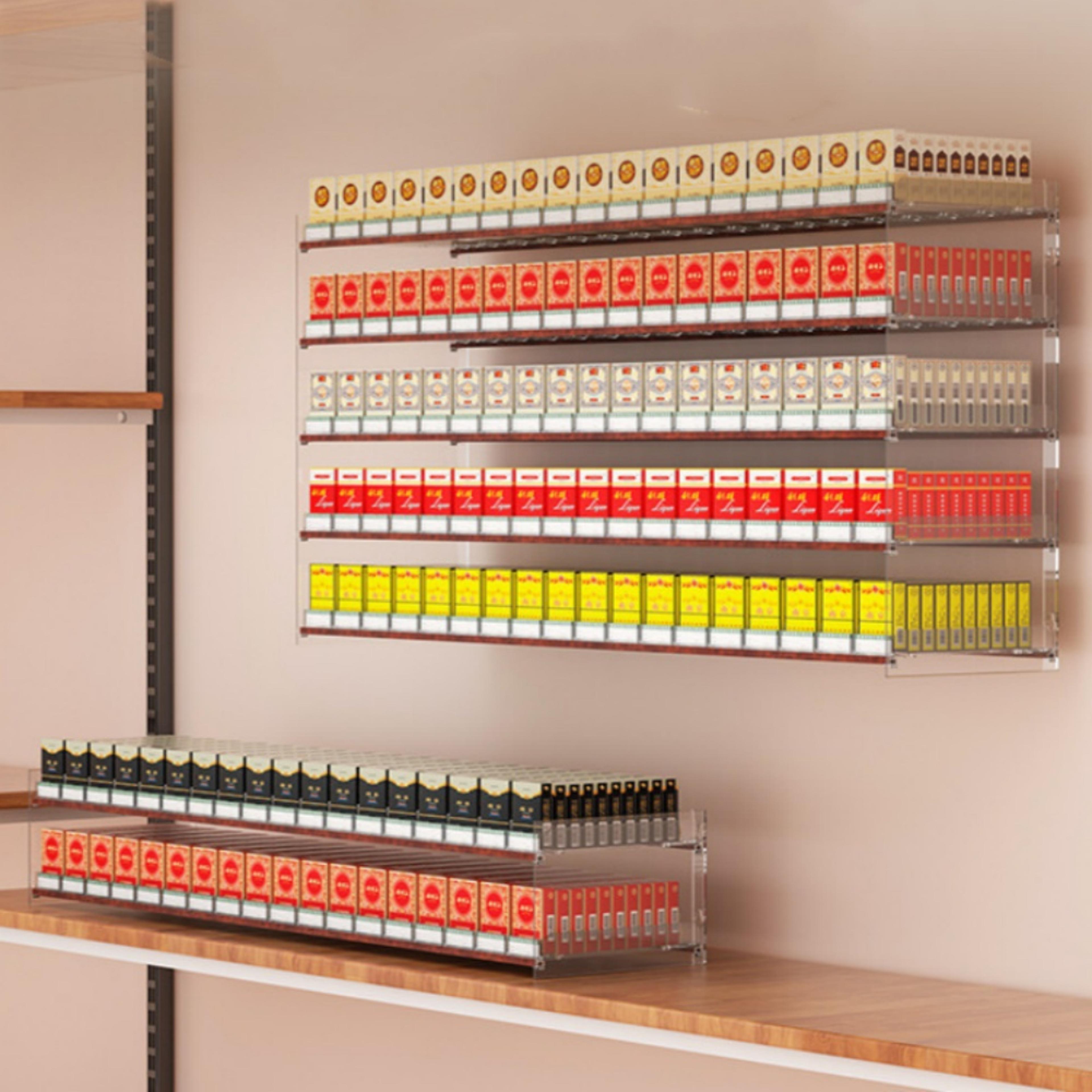 cigarette pusher display, automatic cigarette cabinet racks, large capacity cigarette holder for supermarkets
