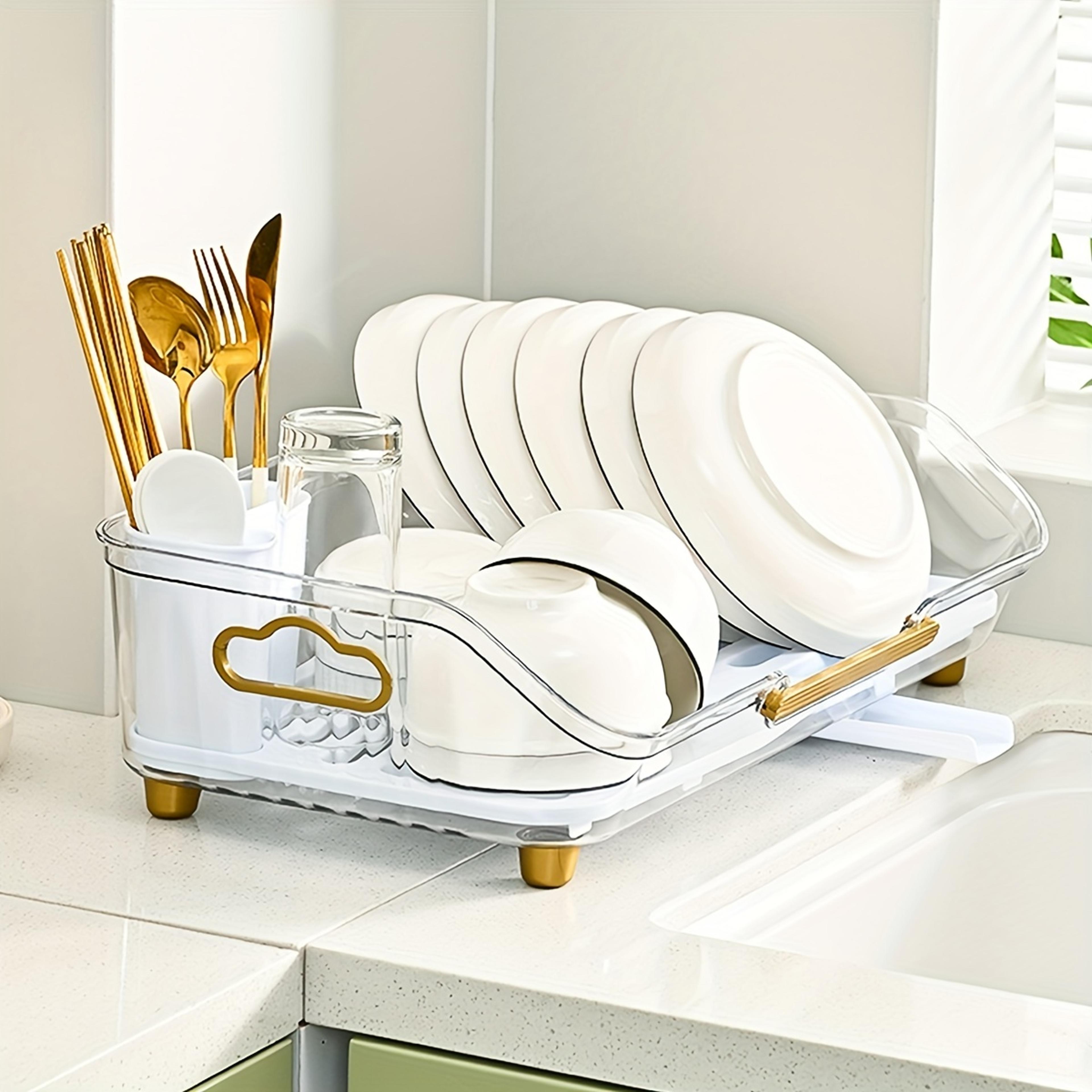 utensil holder with handle for draining water, kitchen storage rack, utensil storage rack for dishes and bowls