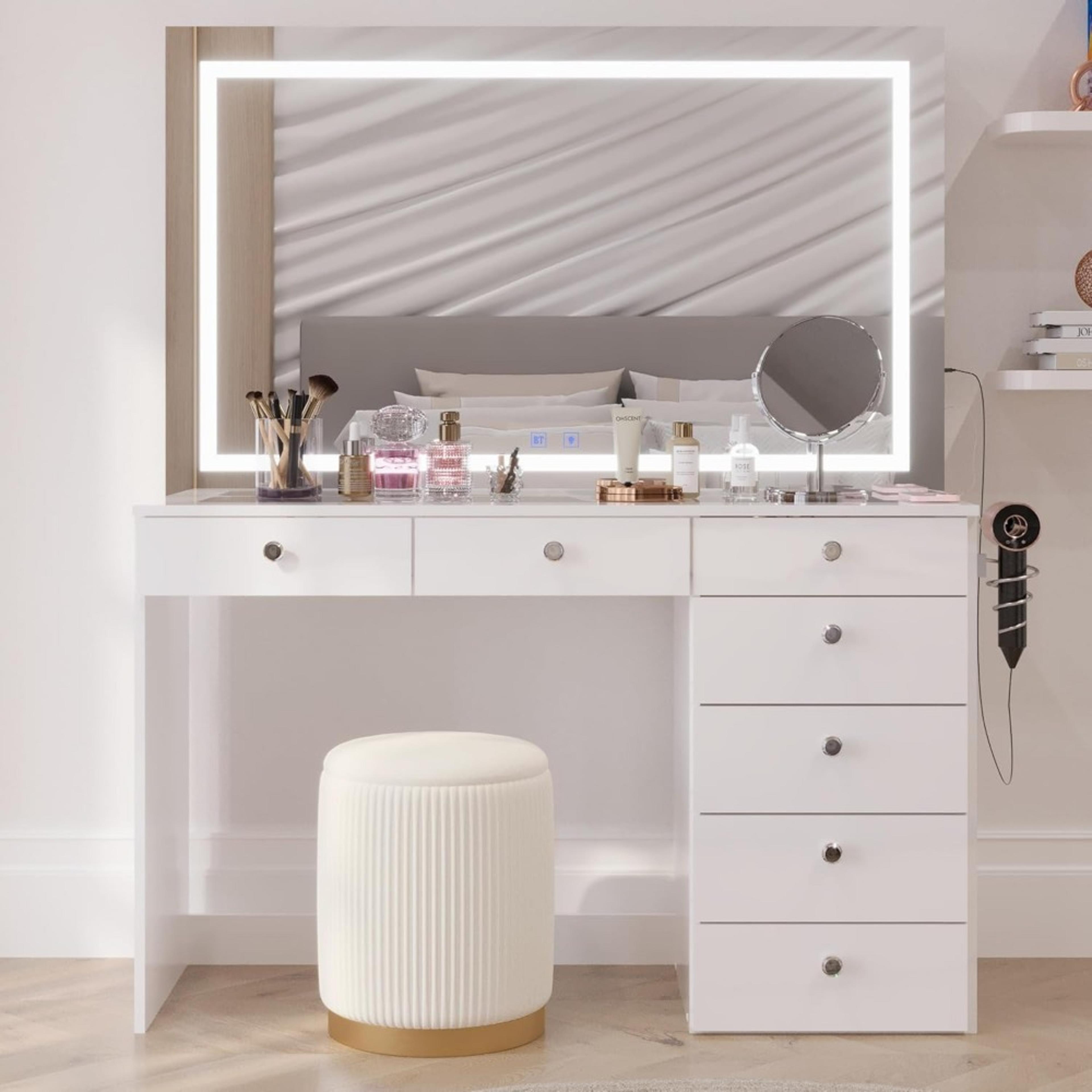 White Velvet Storage Ottoman And Footrest Vanity Stool Round Compact Chair With Hidden Storage For  1