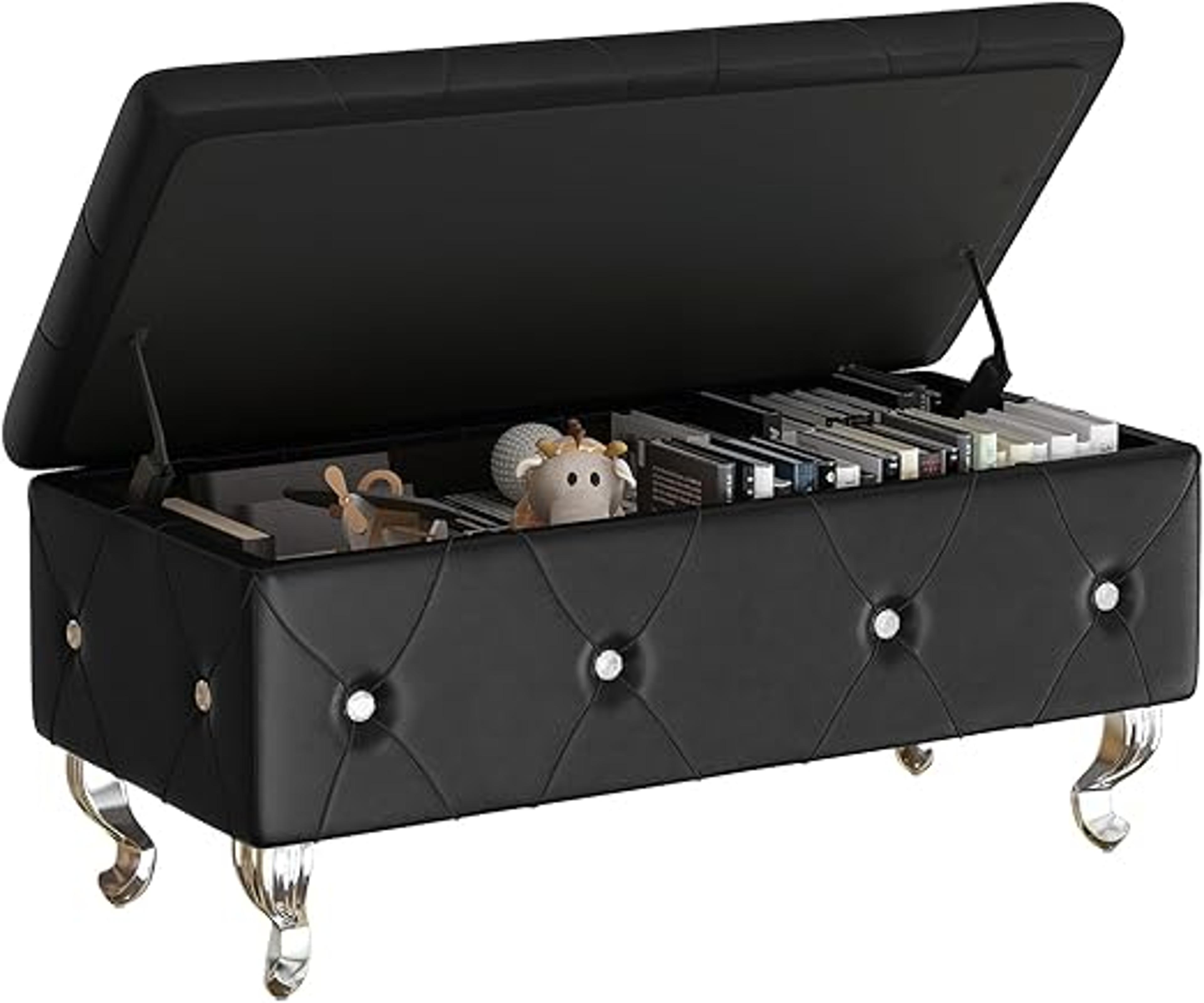 Bedroom Upholstered Storage Ottoman With Legs And Safety Hinge Stylish Footstool For Bedroom Storag 6