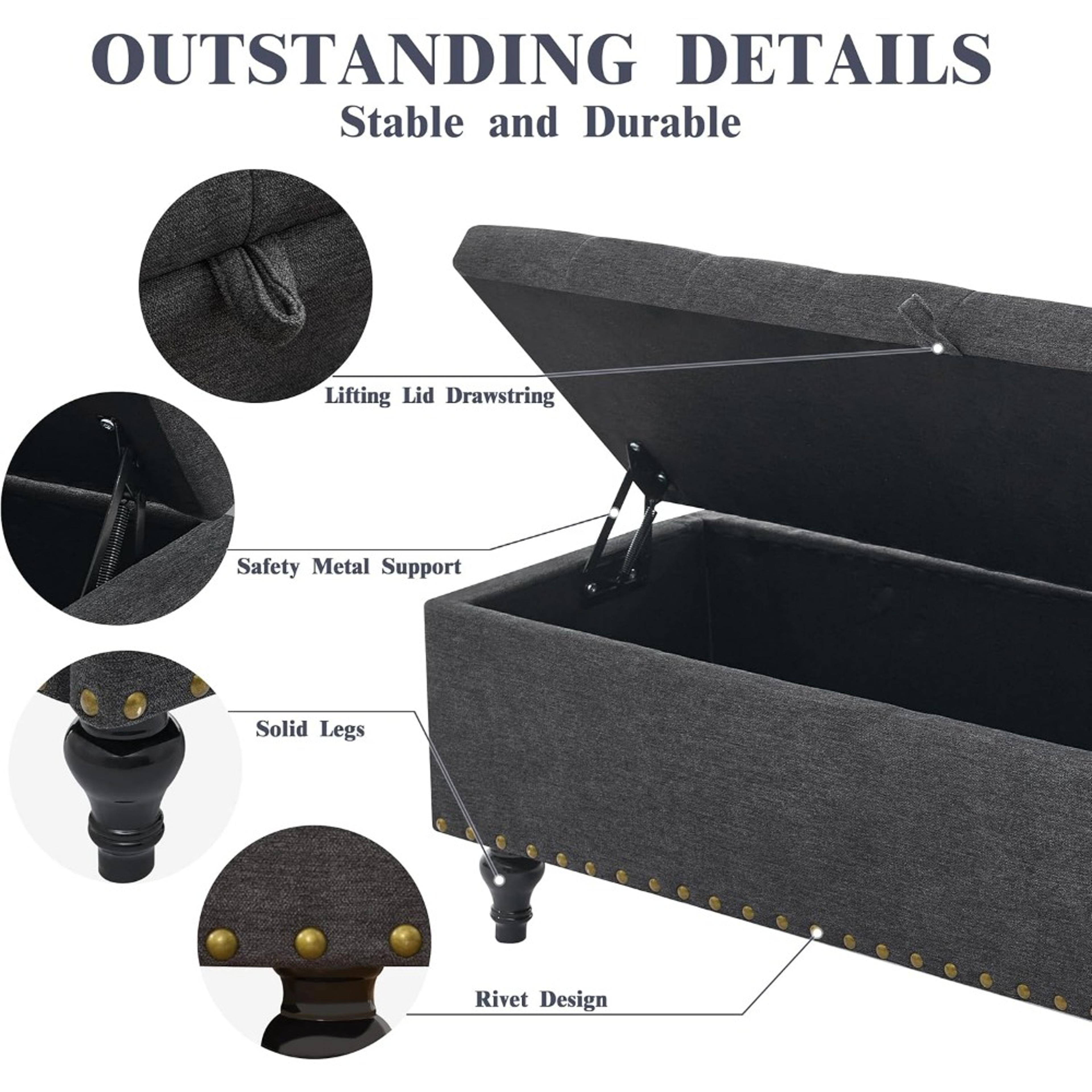 Large Upholstered Storage Ottoman Bench With Safety Hinges Spacious Capacity For Living Room Bedroo 5