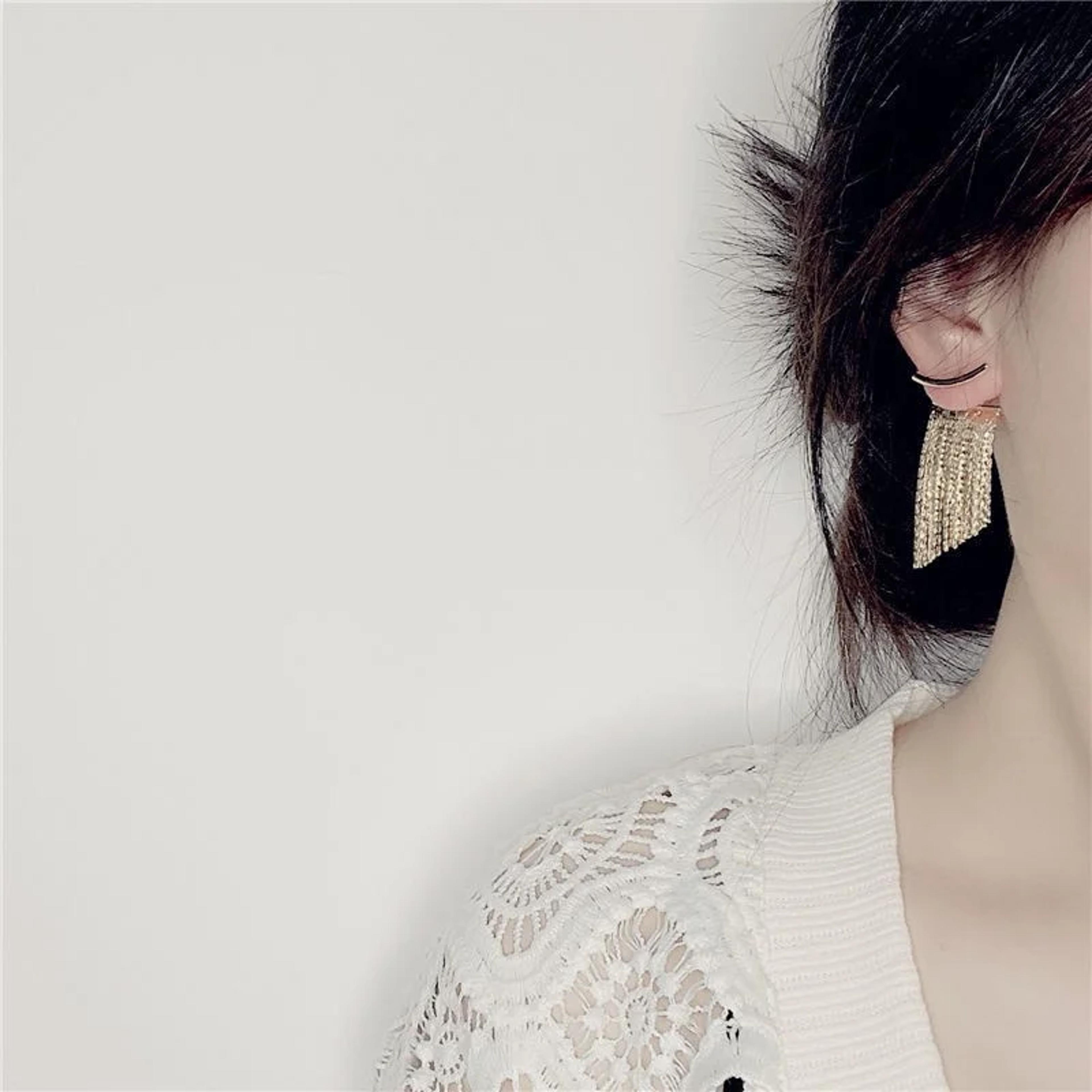 fashion statement earring, long tassel earrings for women, gold color bling earrings, wedding jewellery